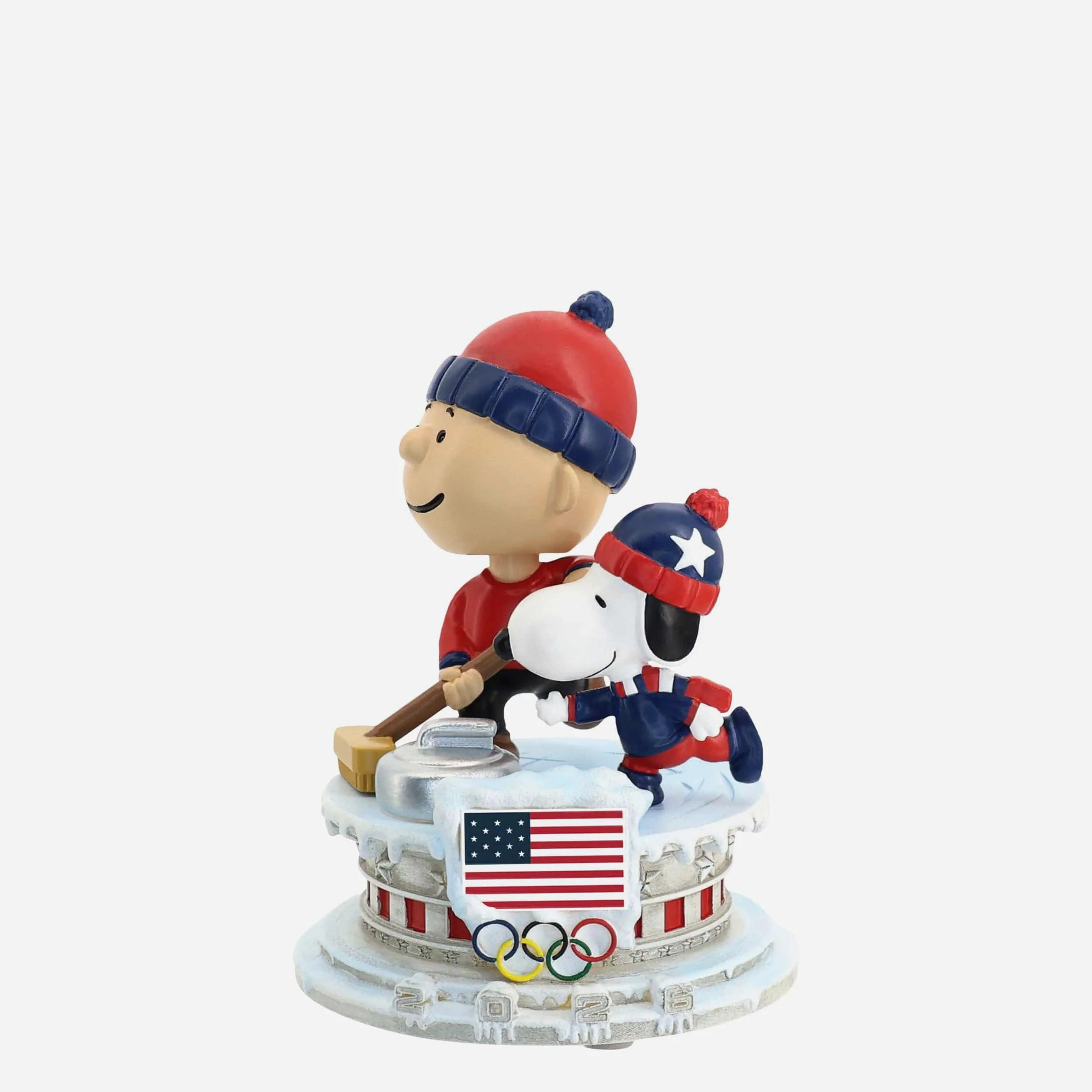 Team USA Charlie Brown & Snoopy Peanuts Curling Mini Bobblehead Scene