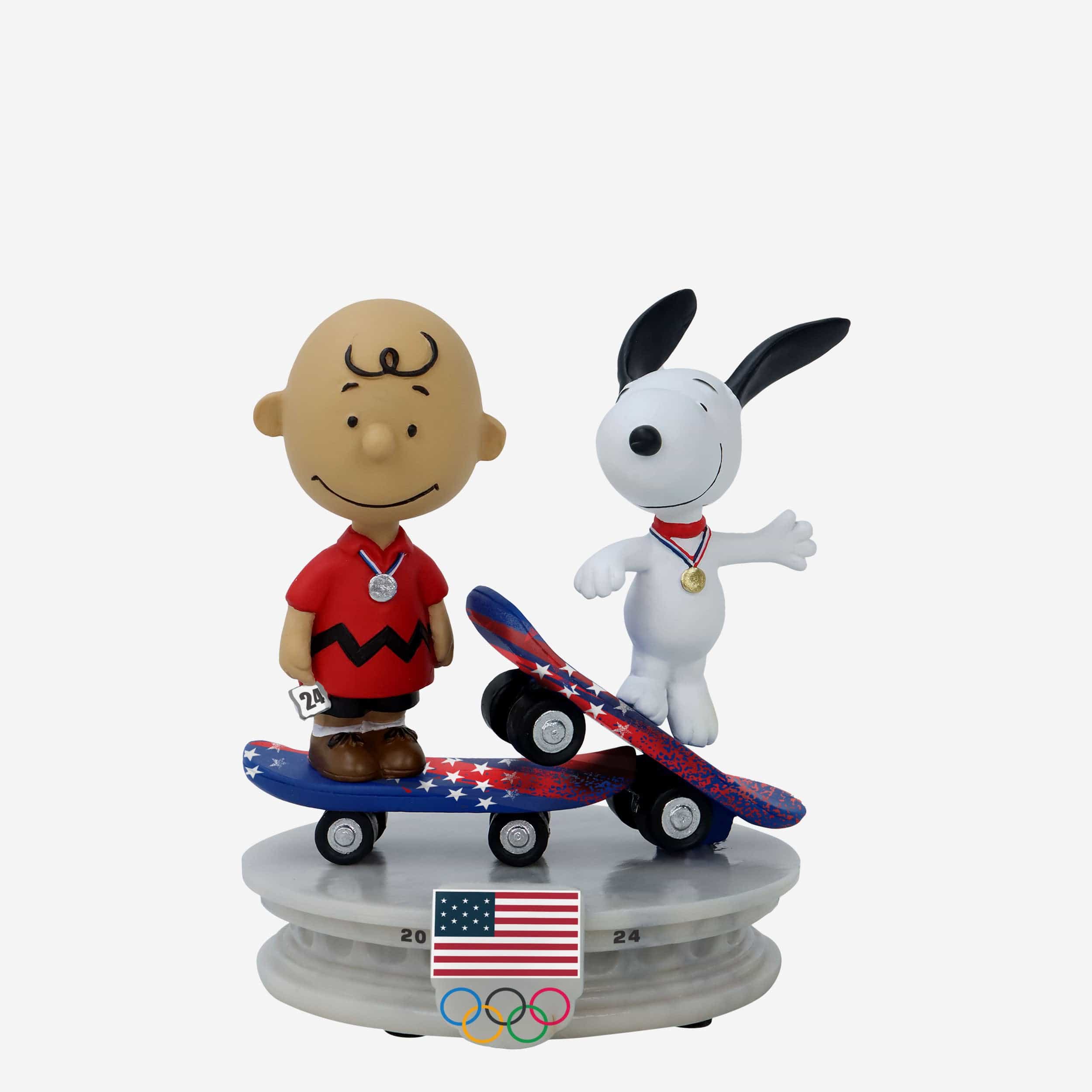 Team USA Charlie Brown & Snoopy Peanuts Skateboarding Dual Mini Bobblehead