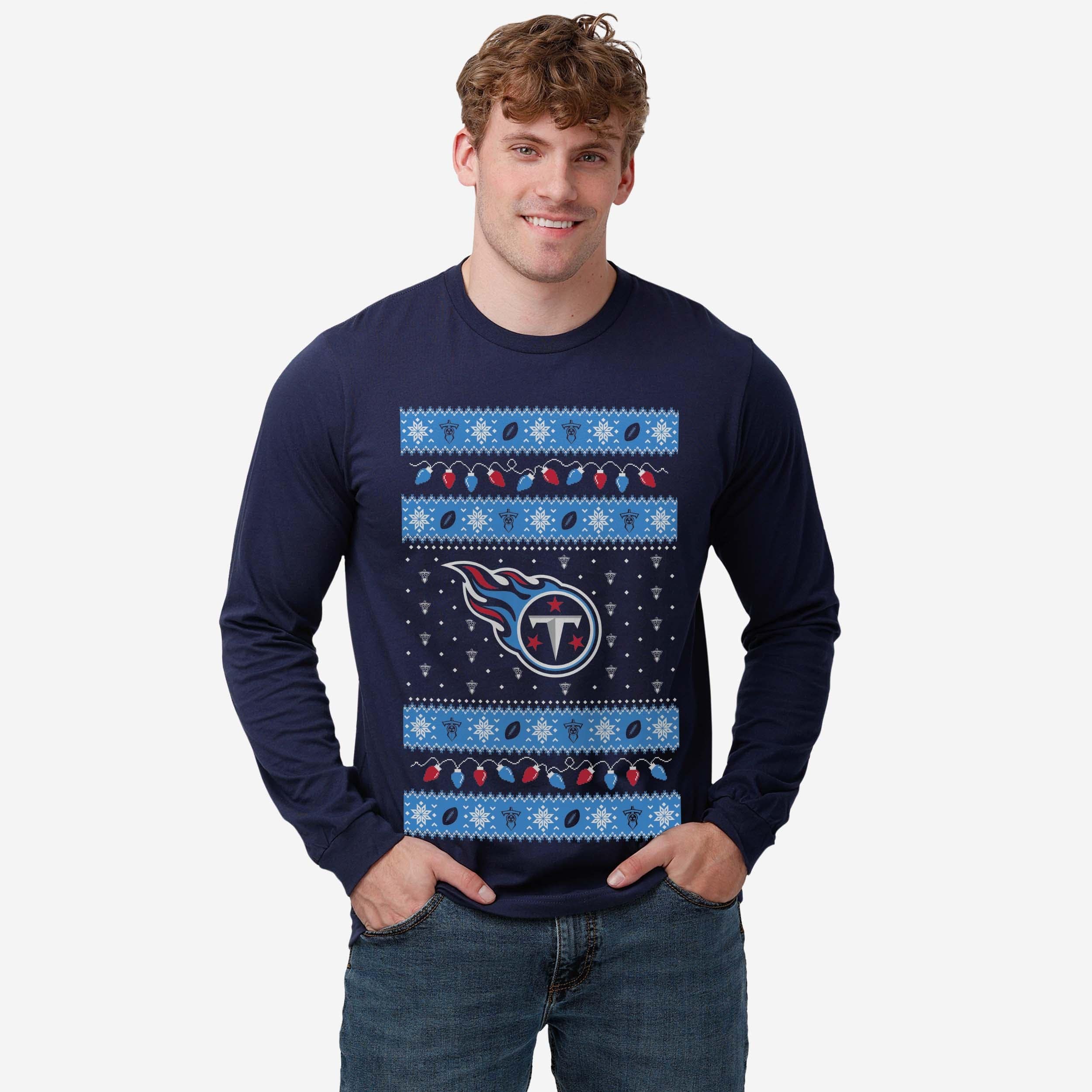 Tennessee Titans Holiday Lights Sweater Long Sleeve T-Shirt - Image 2