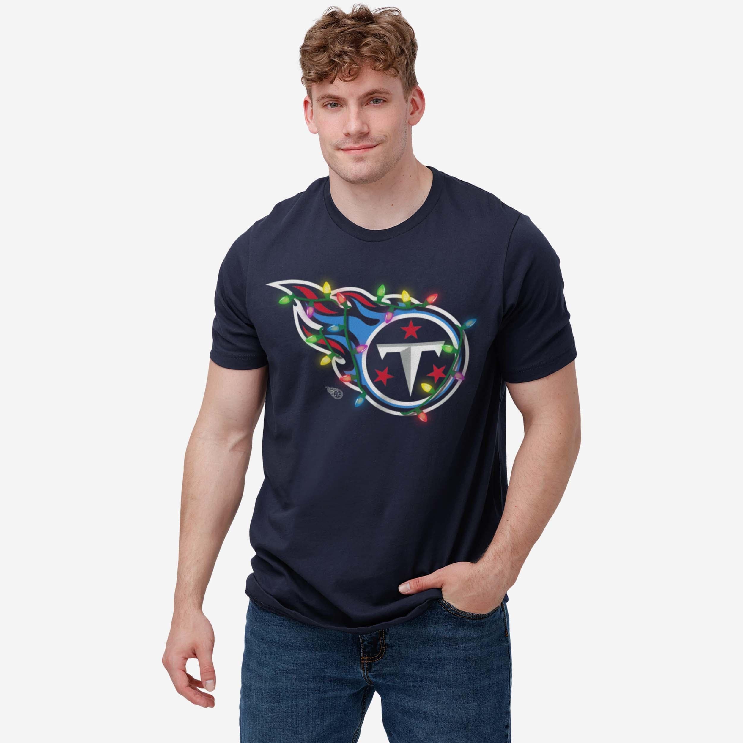Tennessee Titans Primary Logo Holiday Lights T-Shirt - Image 2