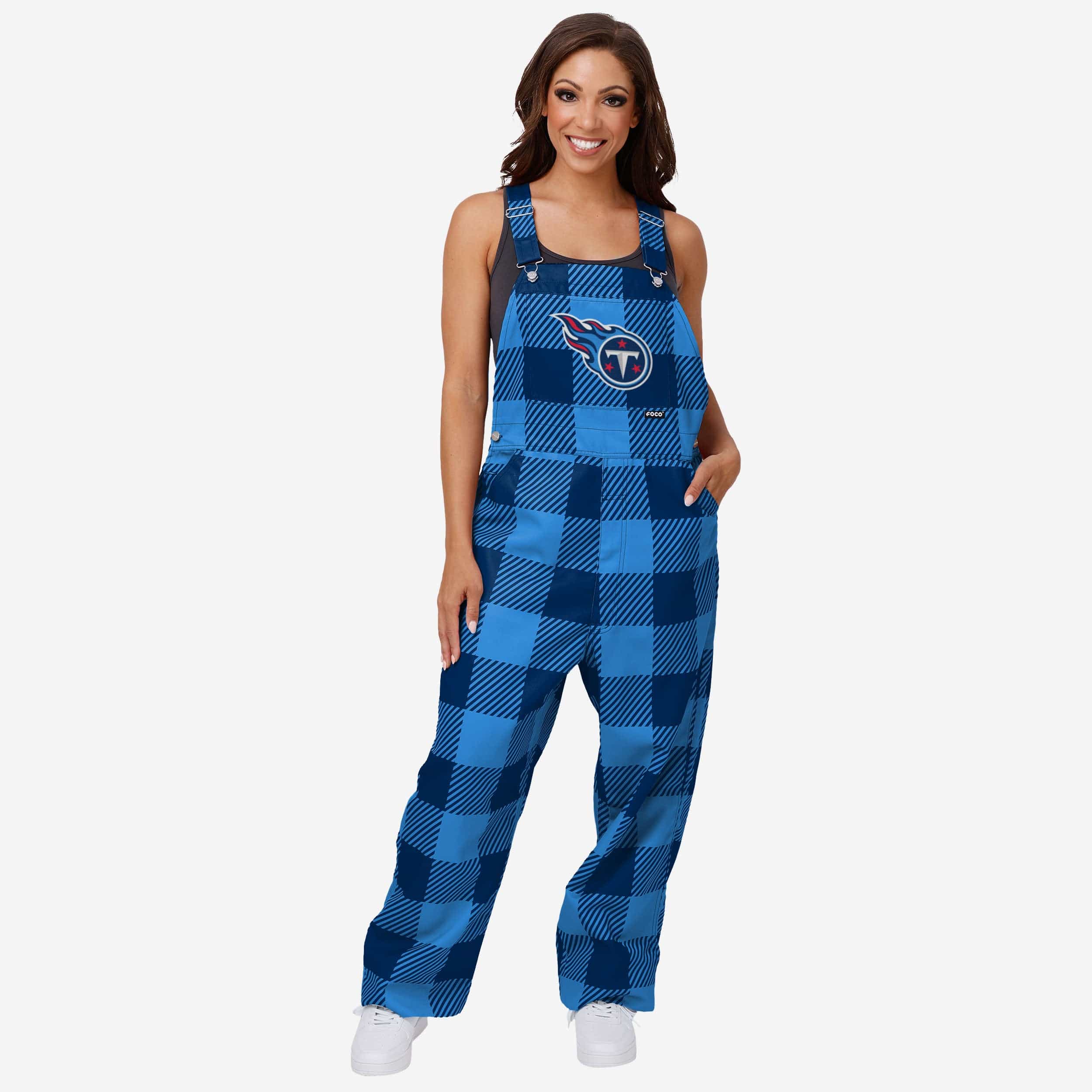 Tennessee Titans Womens Plaid Bib Overalls