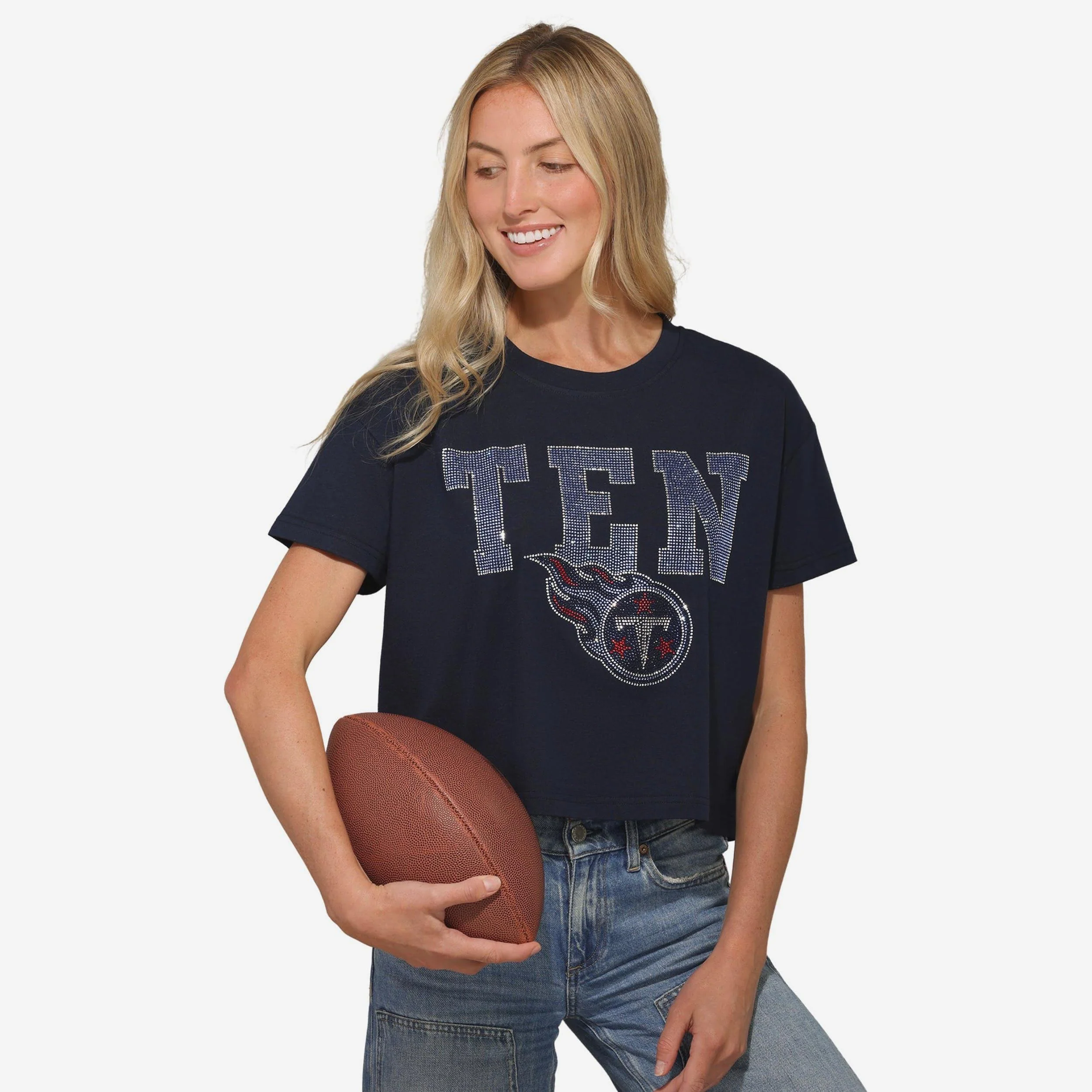 Tennessee Titans Womens Rhinestone Logo Crop Top
