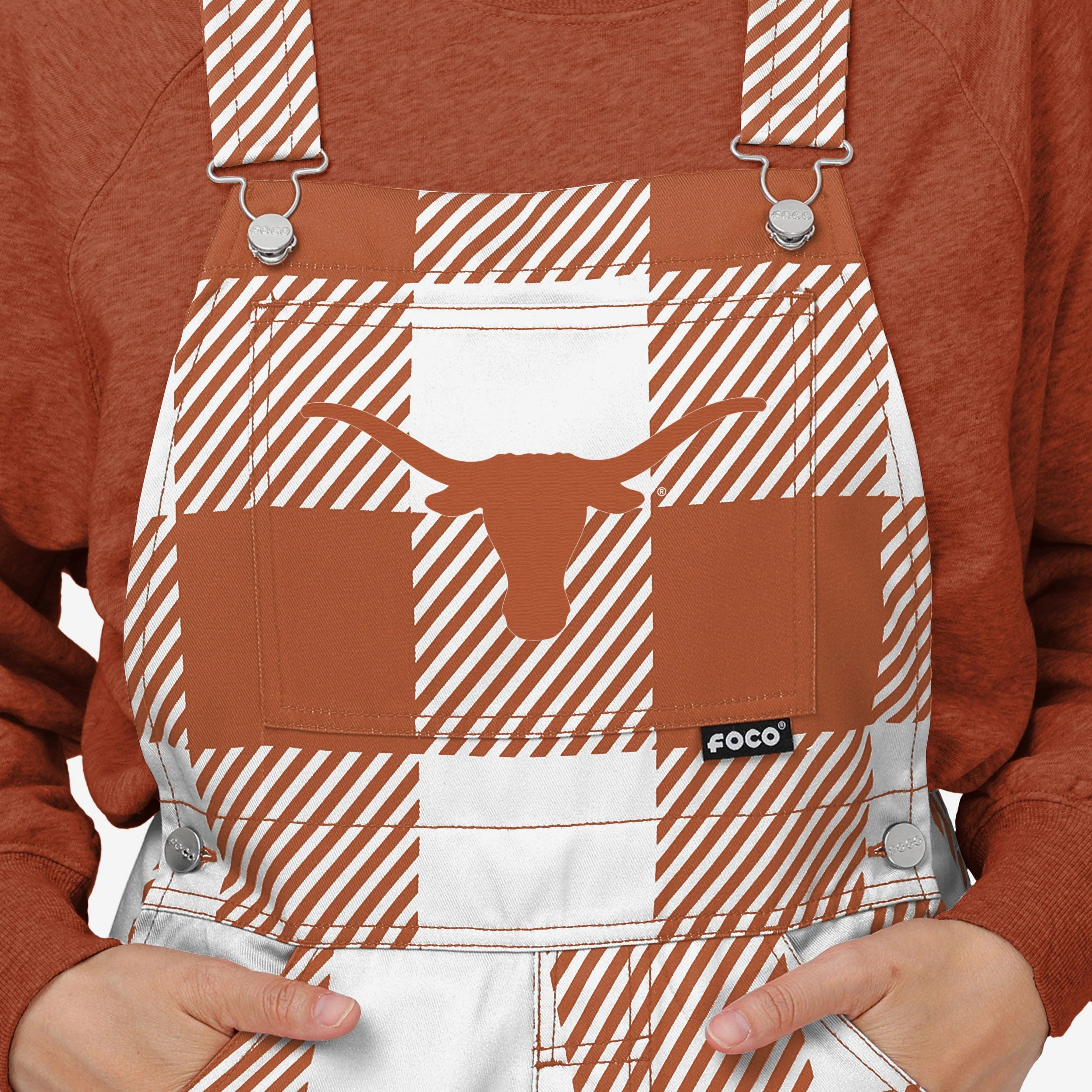 Texas Longhorns Womens Plaid Bib Overalls - Image 4