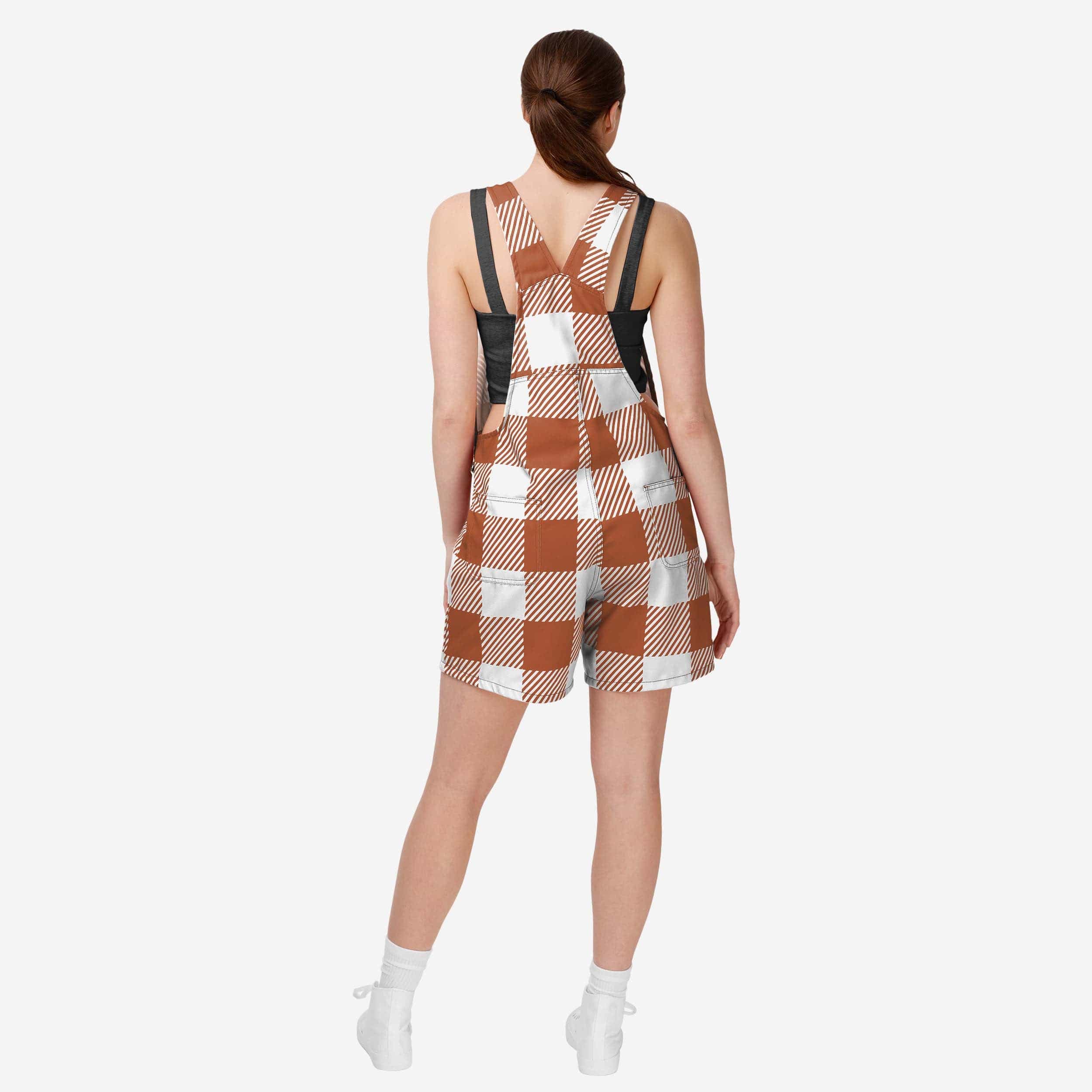 Texas Longhorns Womens Plaid Bib Shortalls - Image 2
