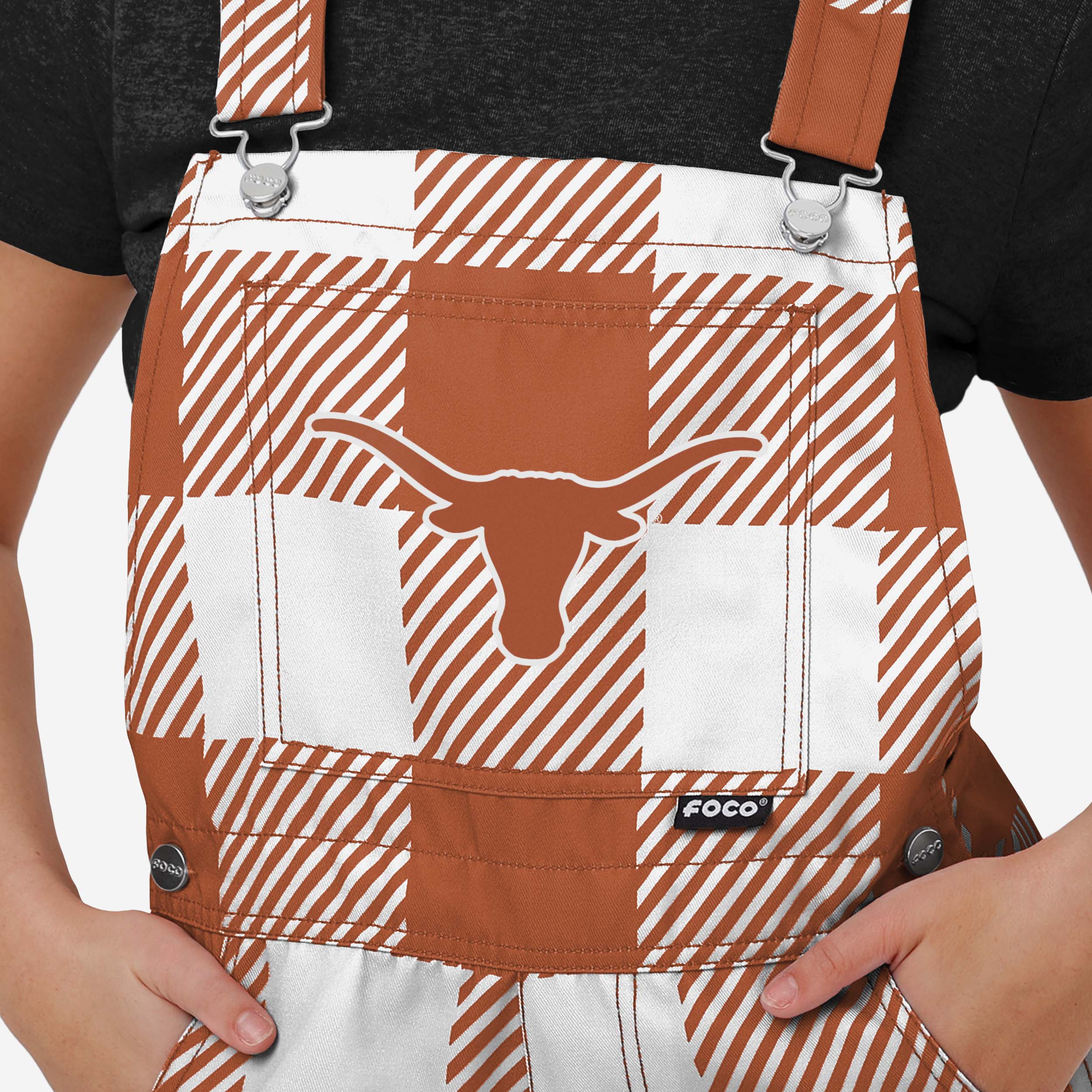 Texas Longhorns Womens Plaid Bib Shortalls - Image 3
