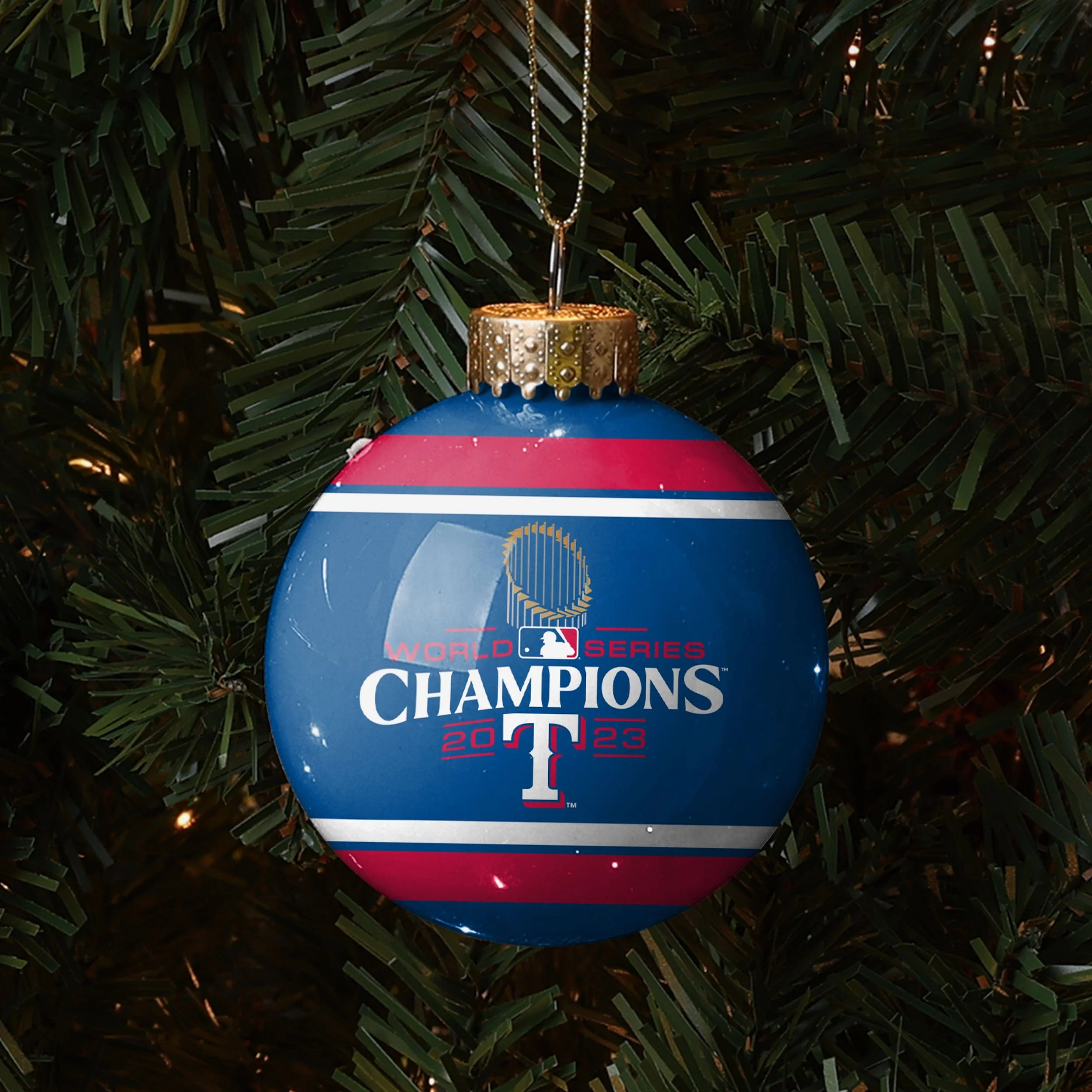 Texas Rangers 2023 World Series Champions Glass Ball Ornament - Image 3