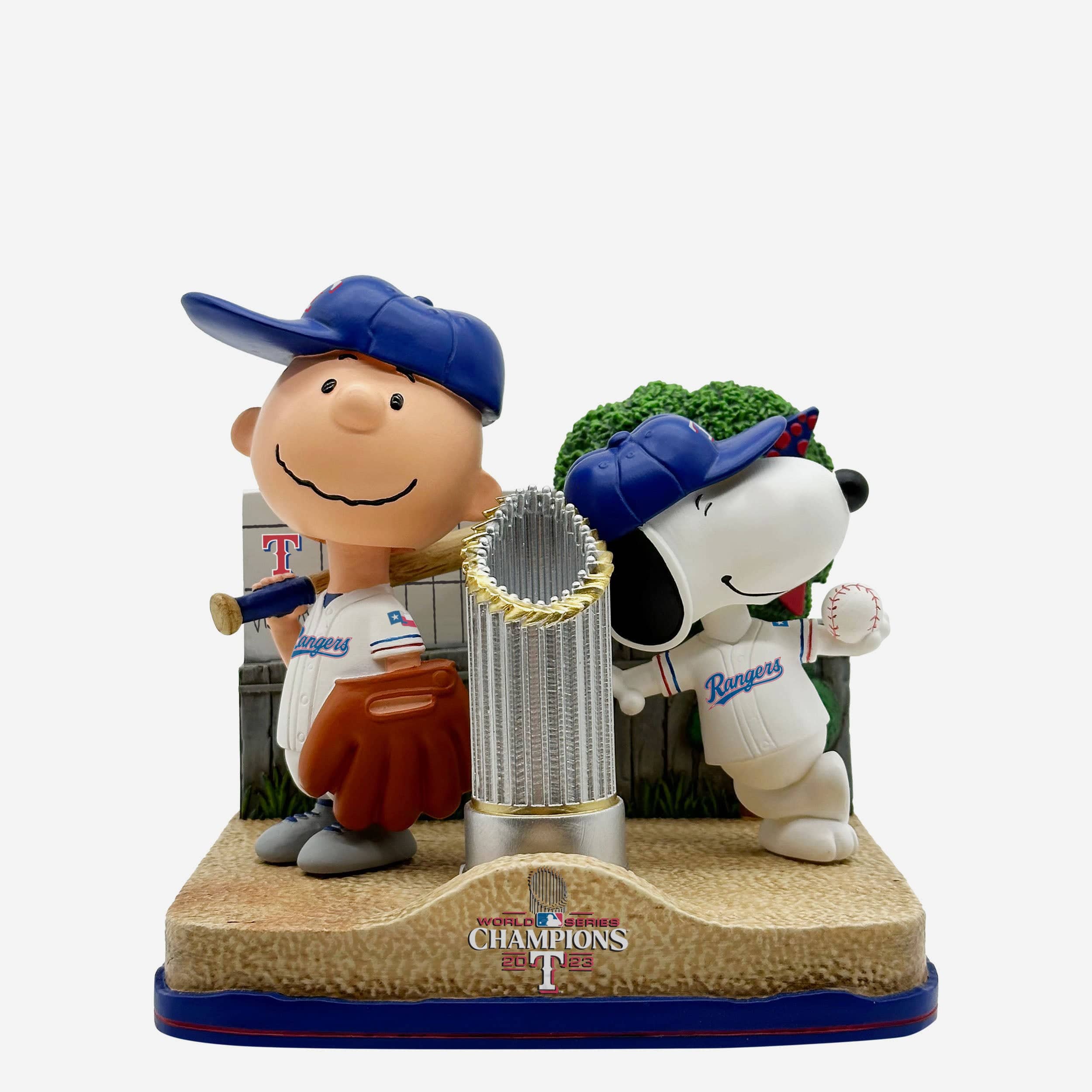 Texas Rangers Charlie Brown & Snoopy Peanuts 2023 World Series Champions Trophy Dual Bobblehead
