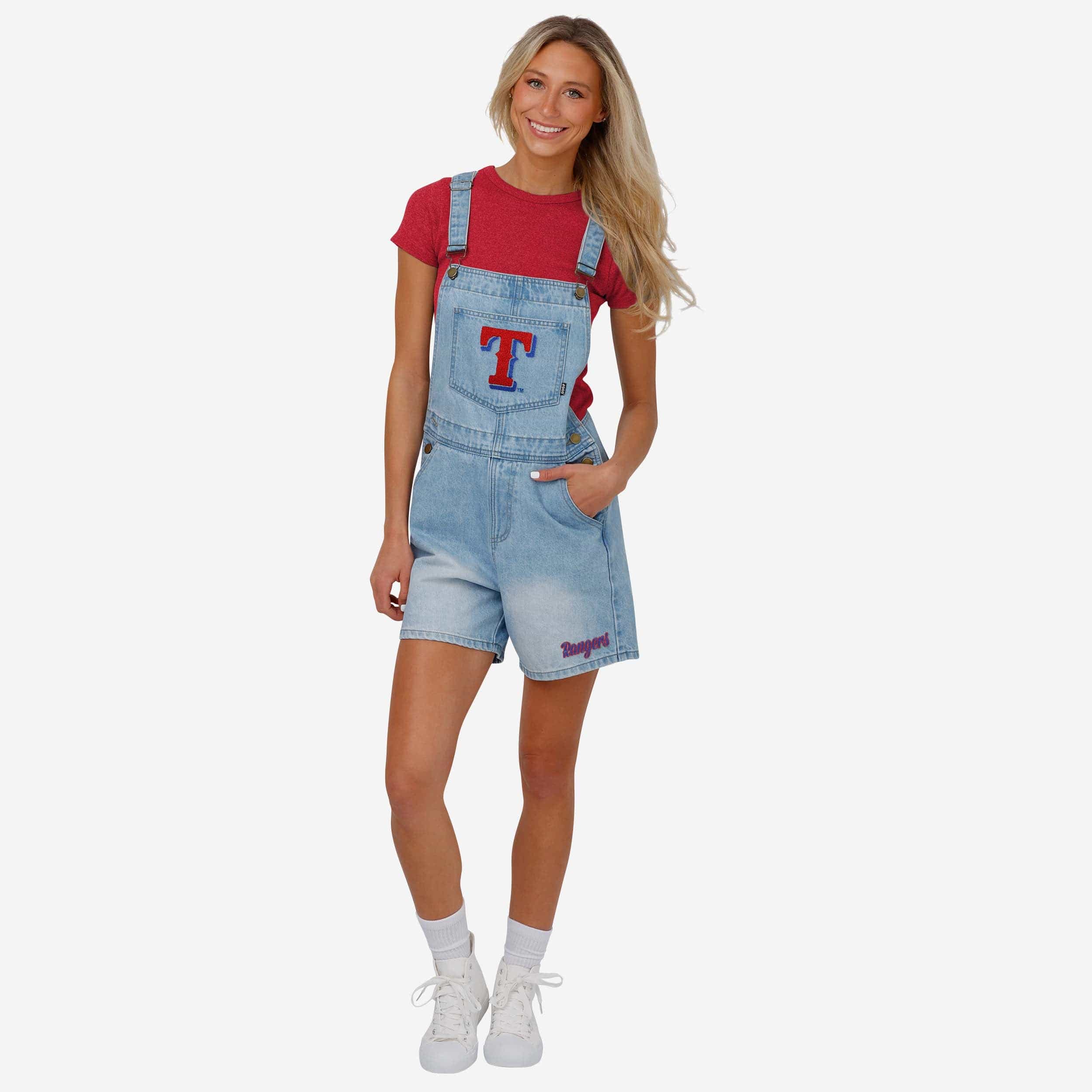 Texas Rangers Womens Big Logo Denim Bib Shortalls