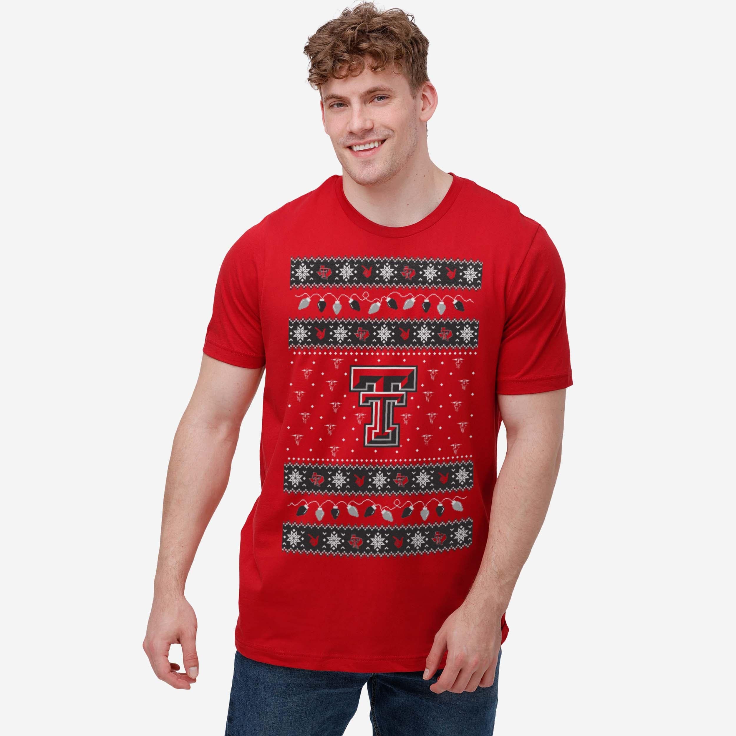 Texas Tech Red Raiders Holiday Lights Sweater T-Shirt - Image 2