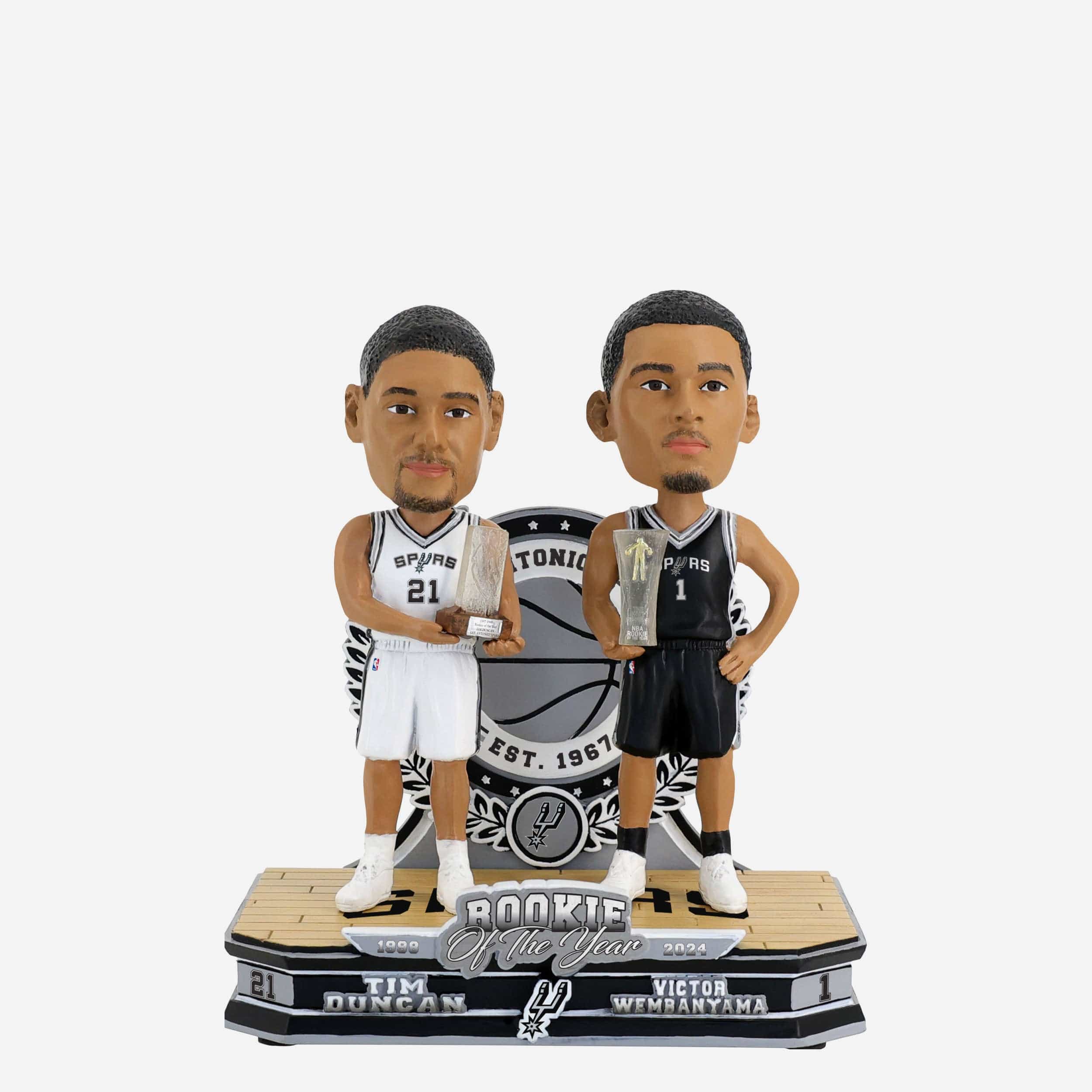 Tim Duncan & Victor Wembanyama San Antonio Spurs Rookie of the Year Then and Now Bobblehead
