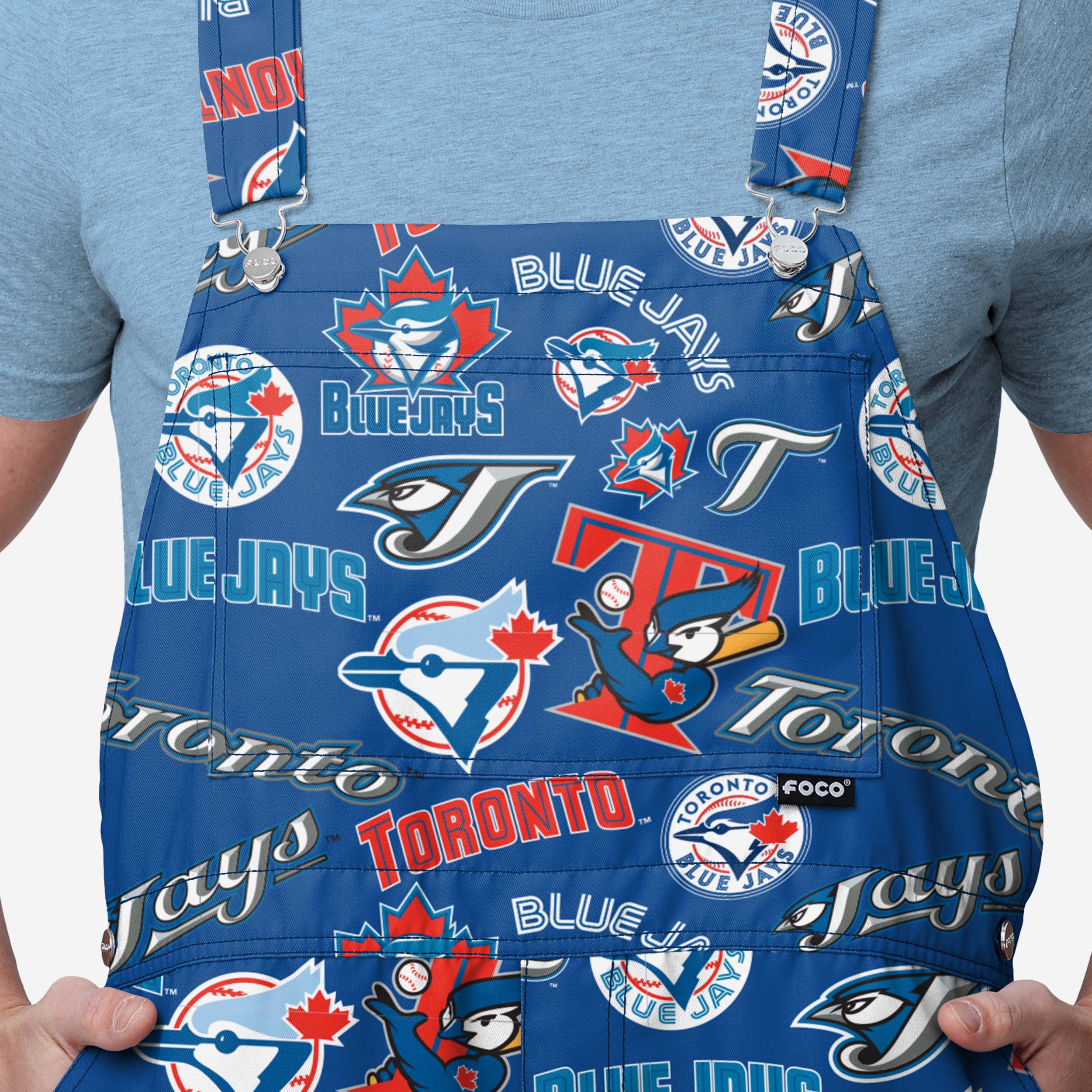 Toronto Blue Jays Mens Historic Print Bib Shortalls - Image 4