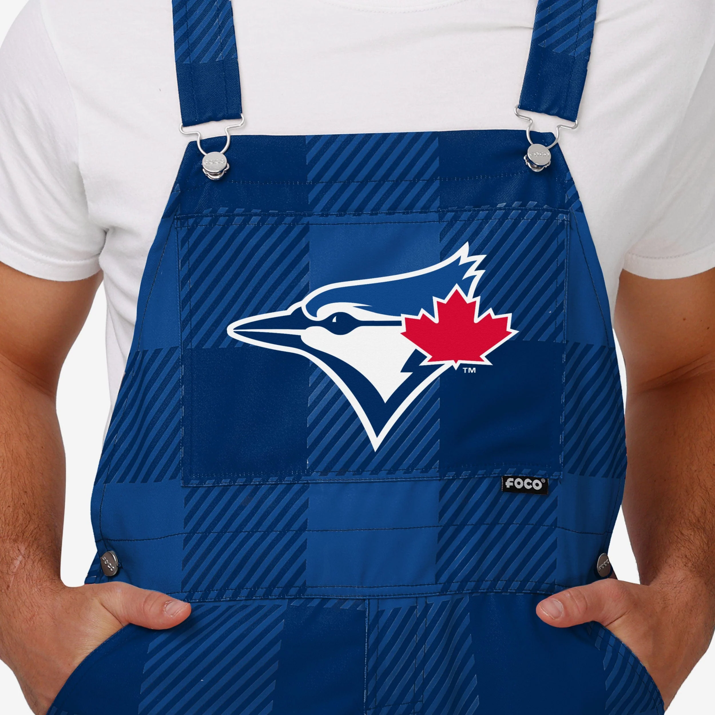 Toronto Blue Jays Mens Plaid Bib Overalls - Image 4
