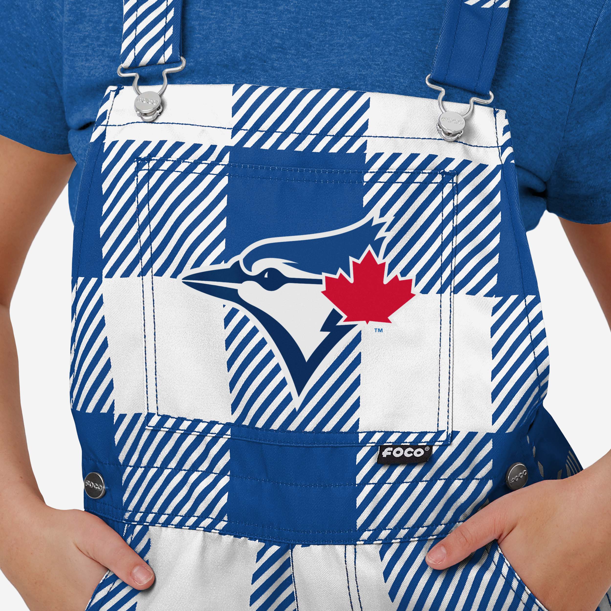 Toronto Blue Jays Womens Plaid Bib Shortalls - Image 3