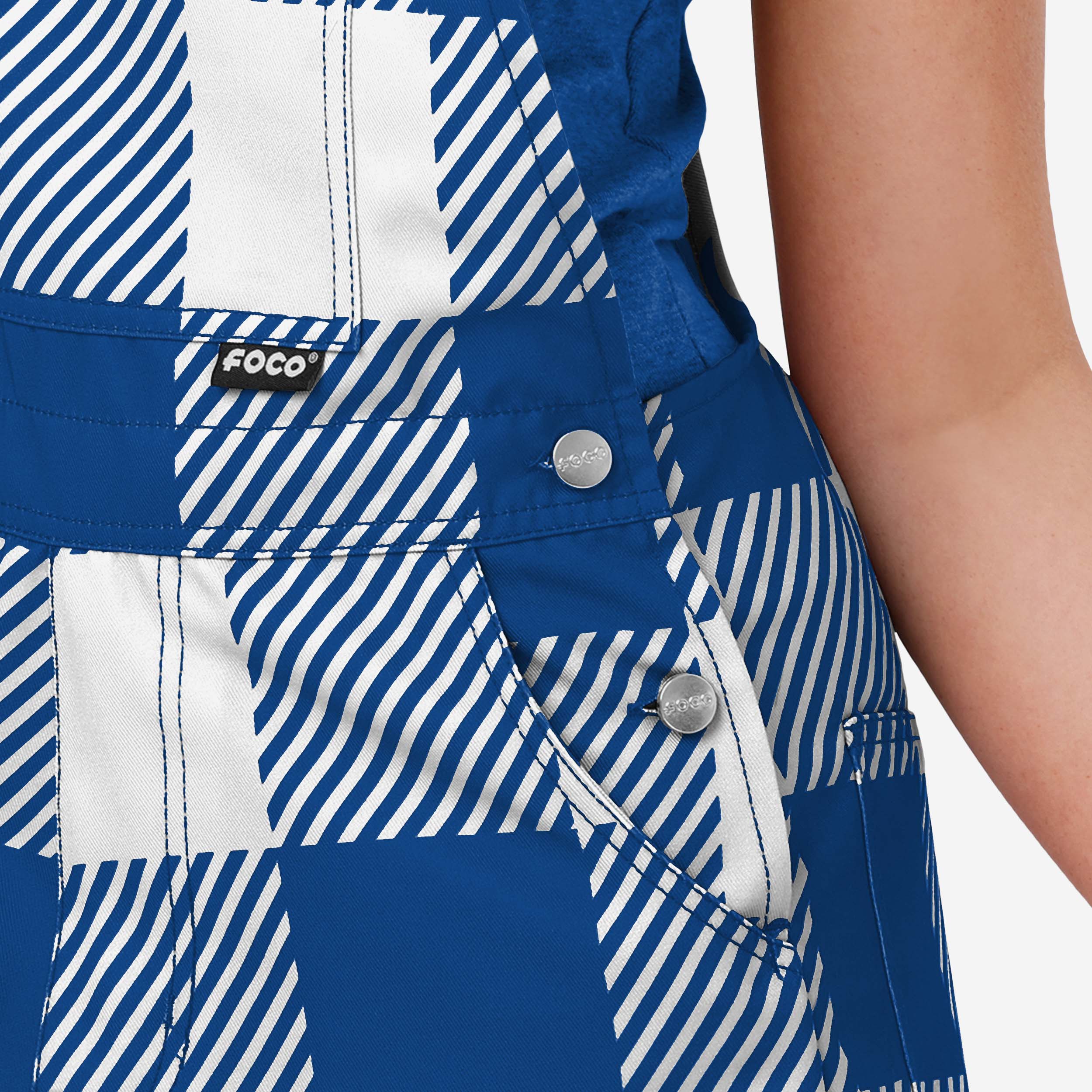 Toronto Blue Jays Womens Plaid Bib Shortalls - Image 4