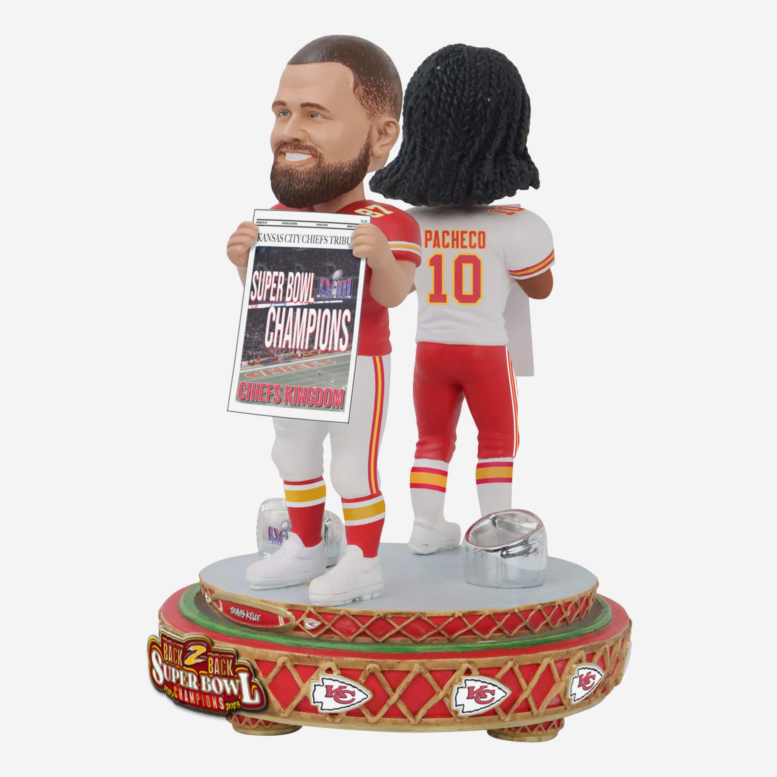 Travis Kelce & Isiah Pacheco Kansas City Chiefs Super Bowl LVIII Champions Dual Spinner Bobblehead - Image 6