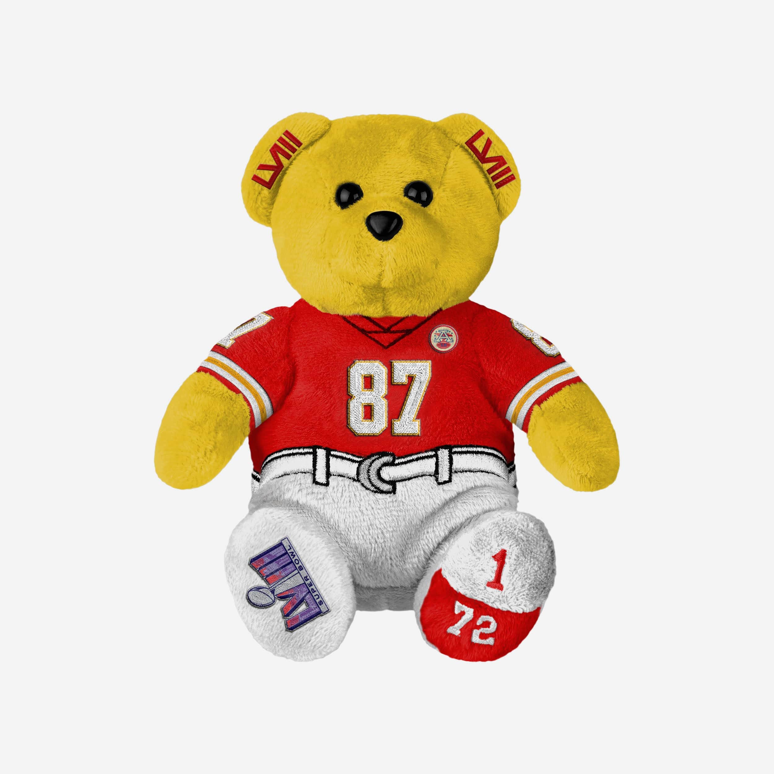Travis Kelce Kansas City Chiefs Super Bowl LVIII Champions Team Beans Embroidered Player Bear - Image 4