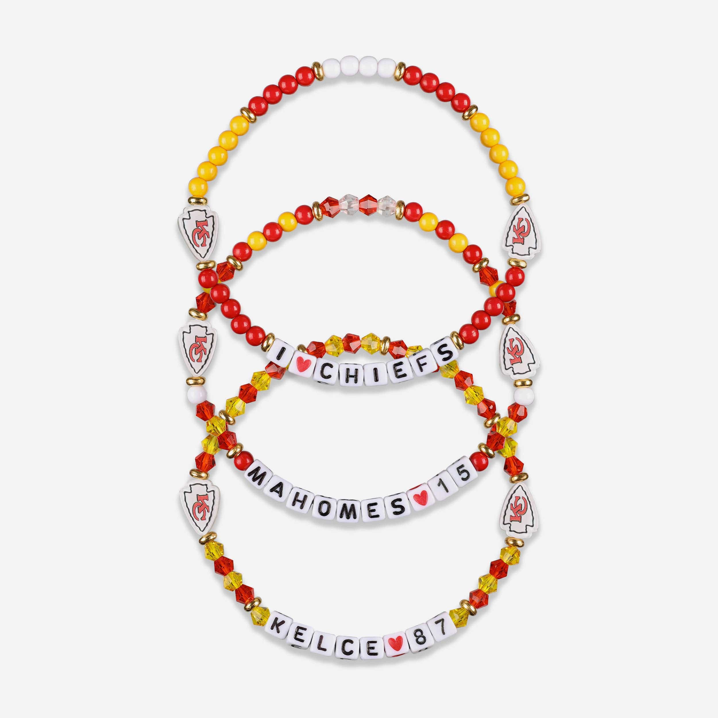 Travis Kelce & Patrick Mahomes Kansas City Chiefs 3 Pack Player Friendship Bracelet