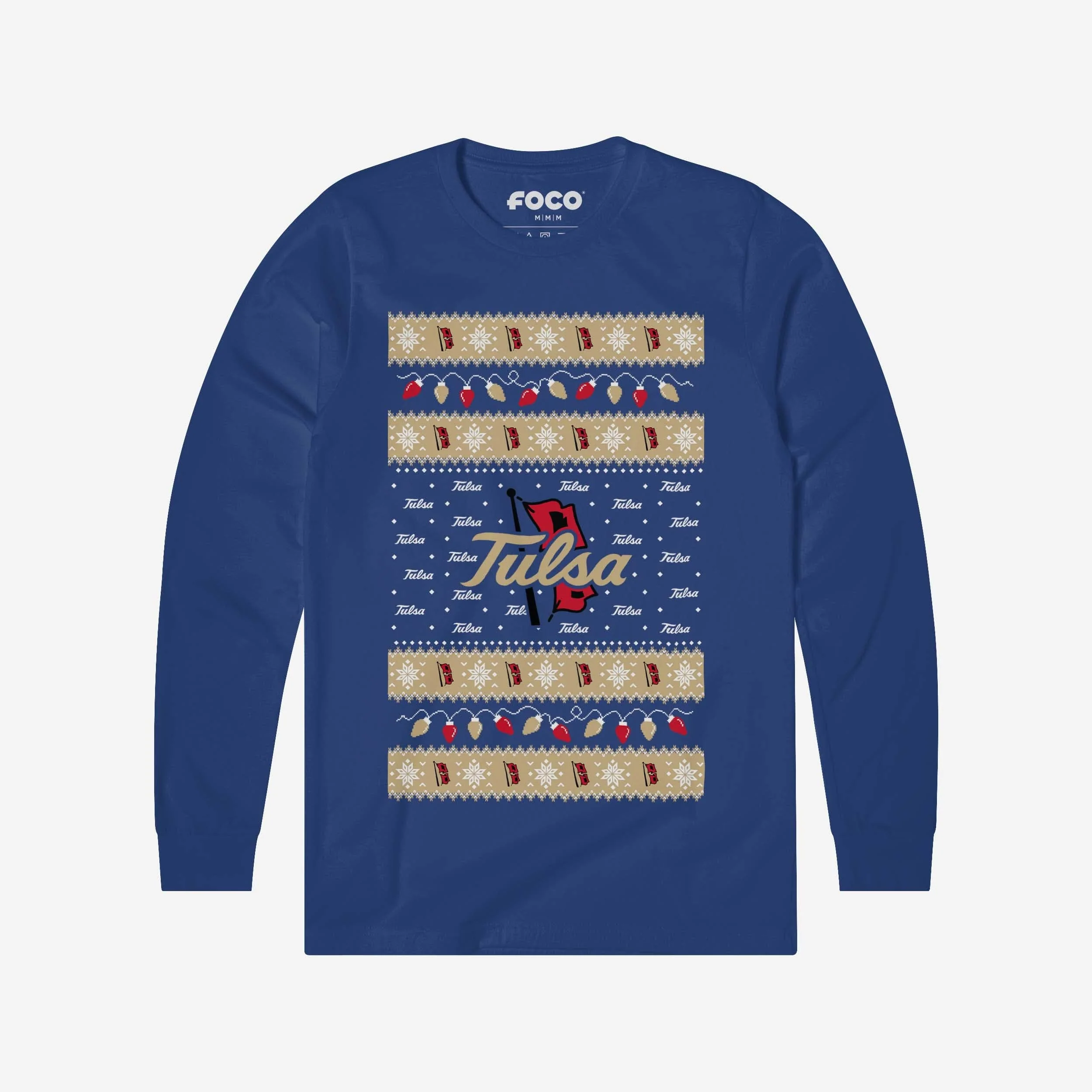 Tulsa Golden Hurricane Holiday Lights Sweater Long Sleeve T-Shirt