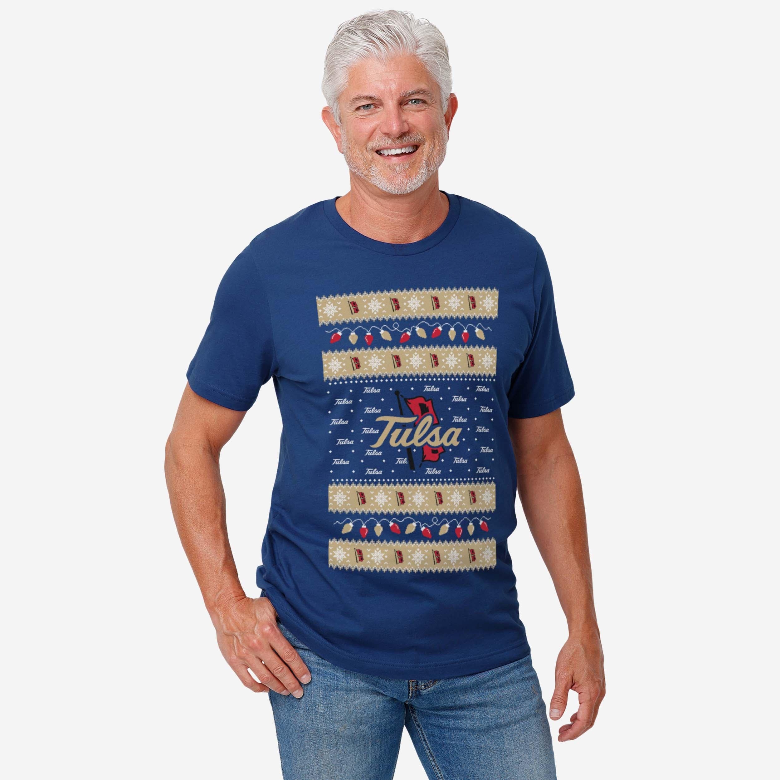 Tulsa Golden Hurricane Holiday Lights Sweater T-Shirt - Image 2