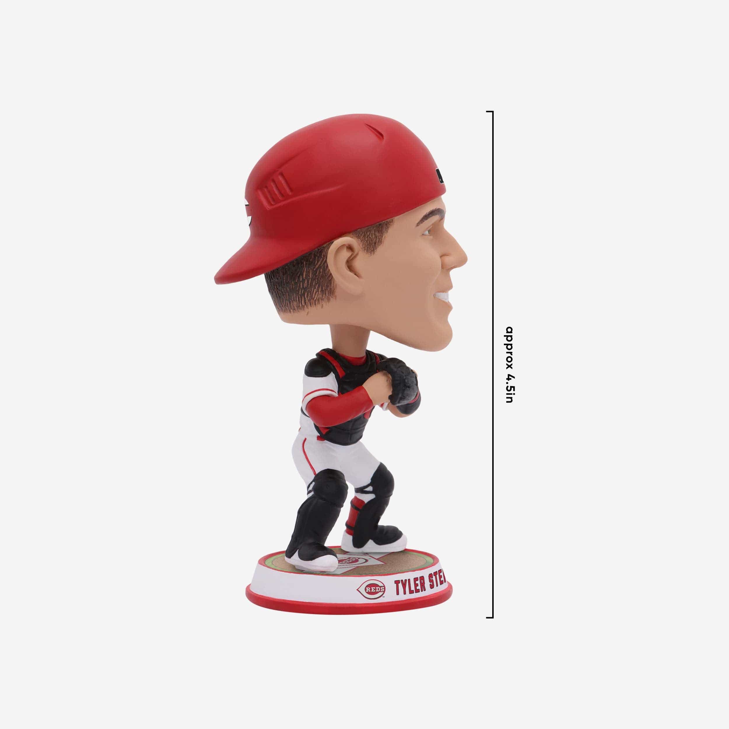 Tyler Stephenson Cincinnati Reds Fielding Pose Field Stripe Mini Bighead Bobblehead - Image 4