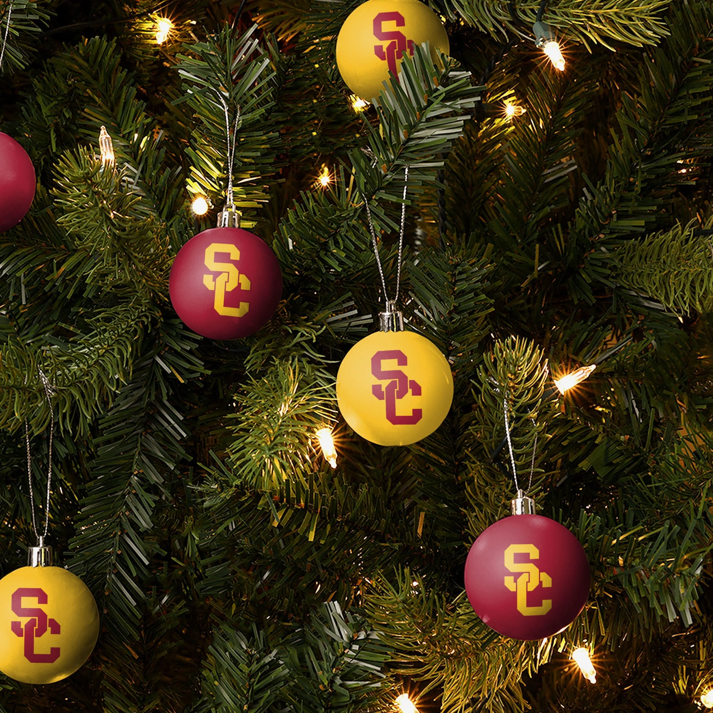USC Trojans 12 Pack Plastic Ball Ornament Set - Image 2