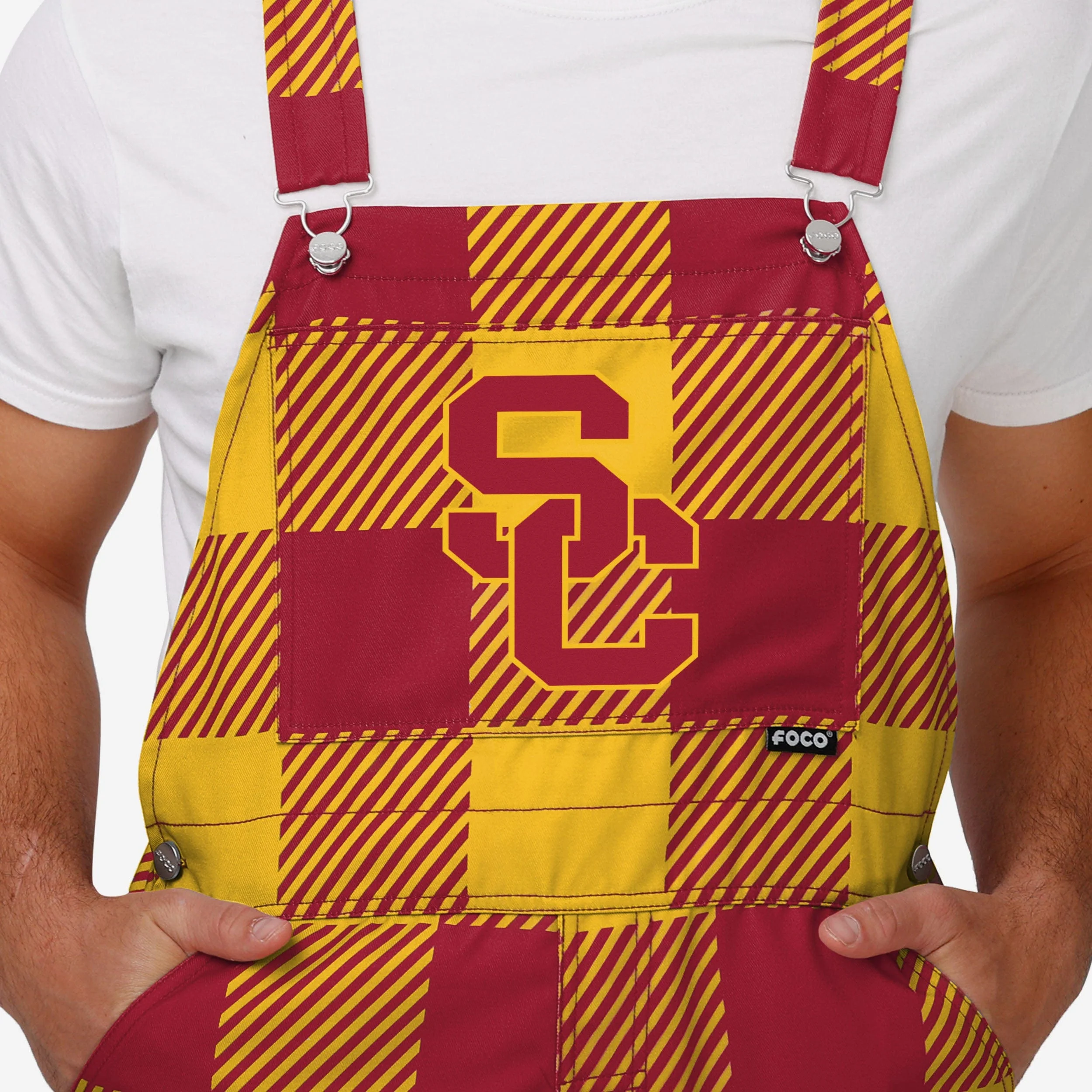 USC Trojans Mens Plaid Bib Overalls - Image 4