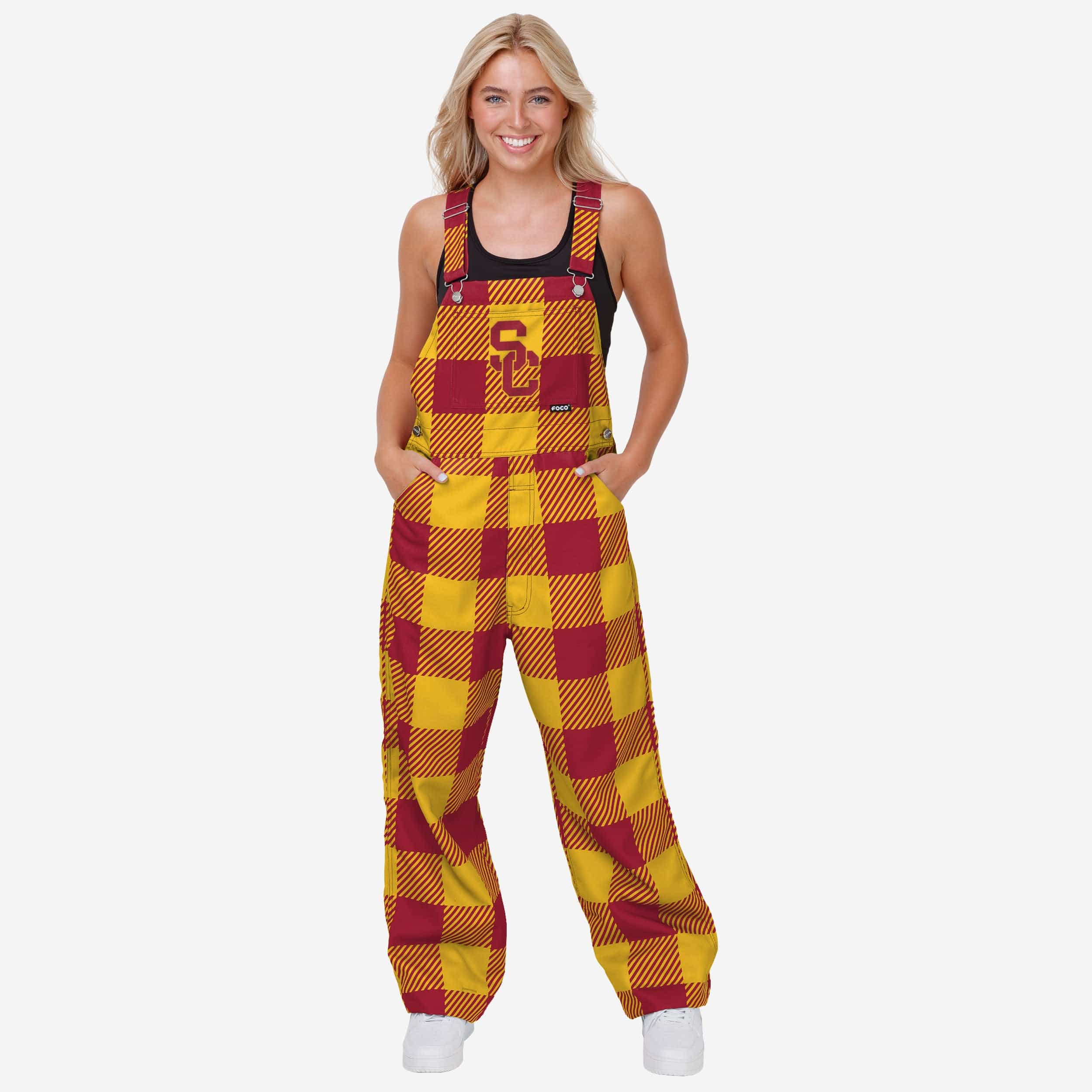 USC Trojans Womens Plaid Bib Overalls