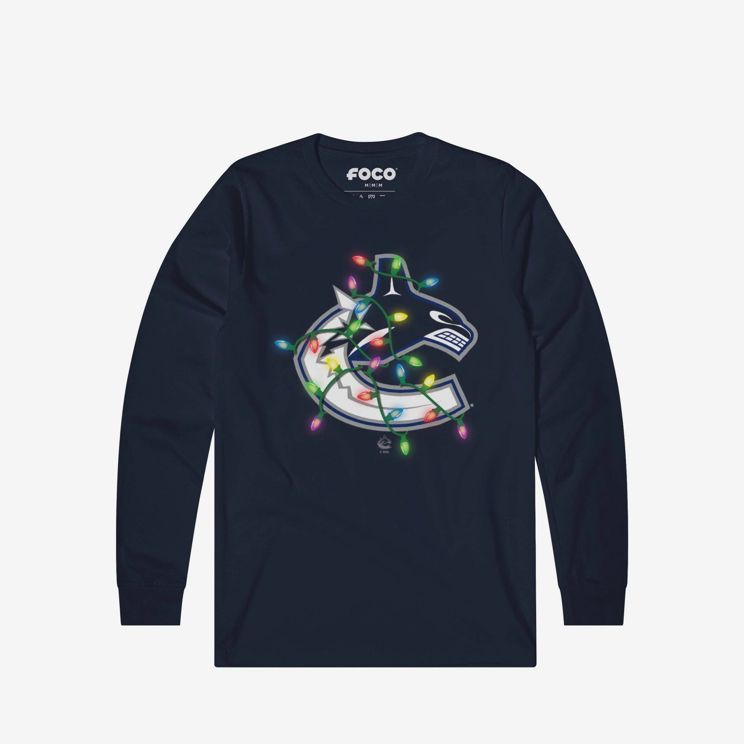 Vancouver Canucks Primary Logo Holiday Lights Long Sleeve T-Shirt