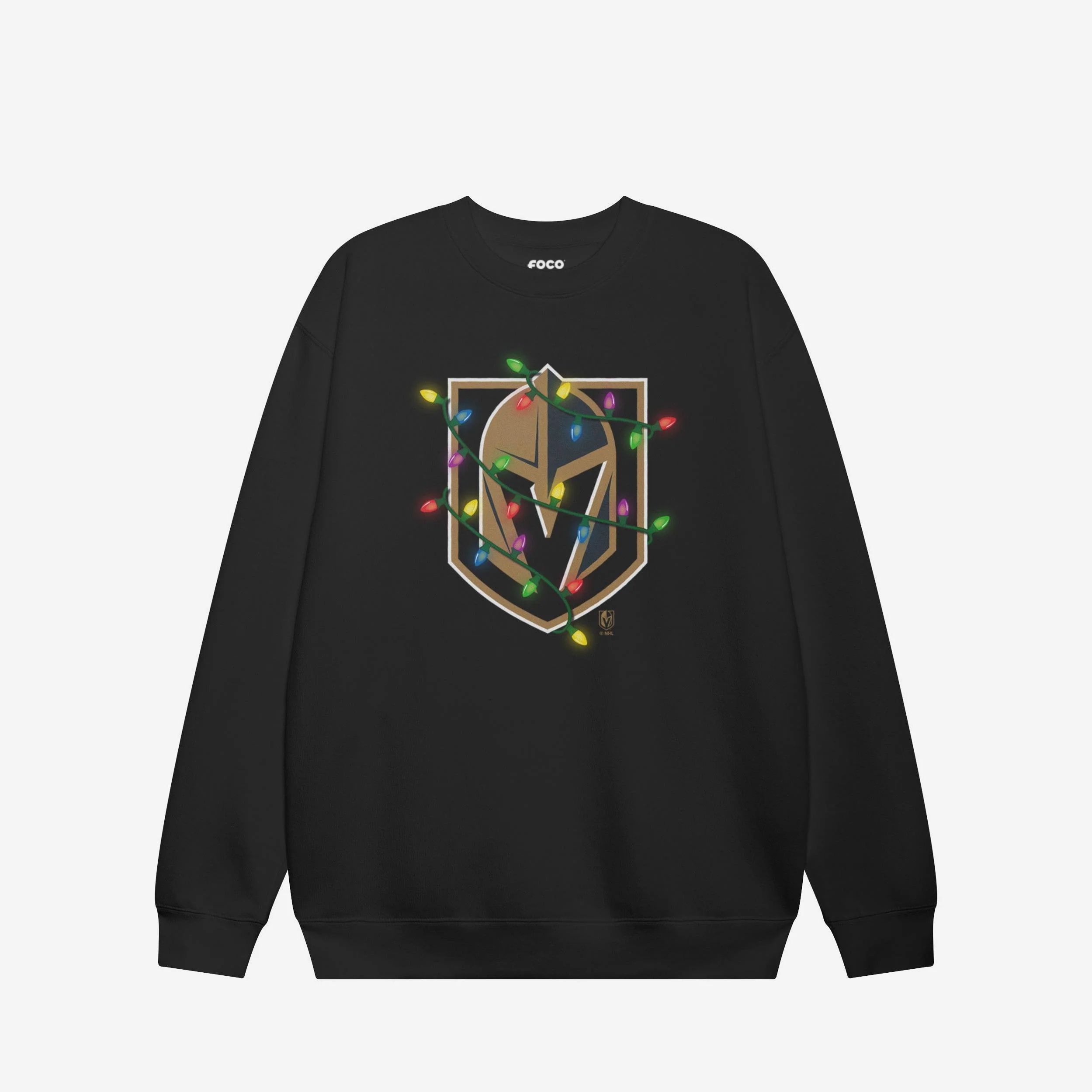 Vegas Golden Knights Primary Logo Holiday Lights Crew Neck Sweatshirt