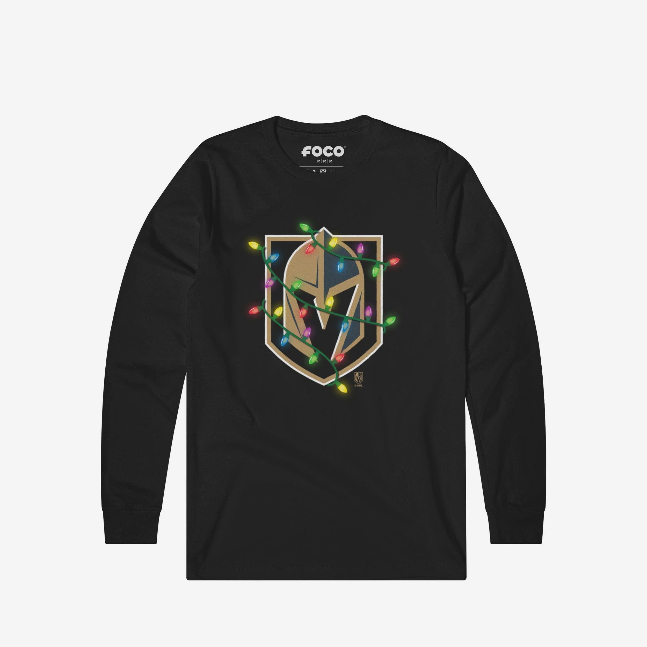 Vegas Golden Knights Primary Logo Holiday Lights Long Sleeve T-Shirt