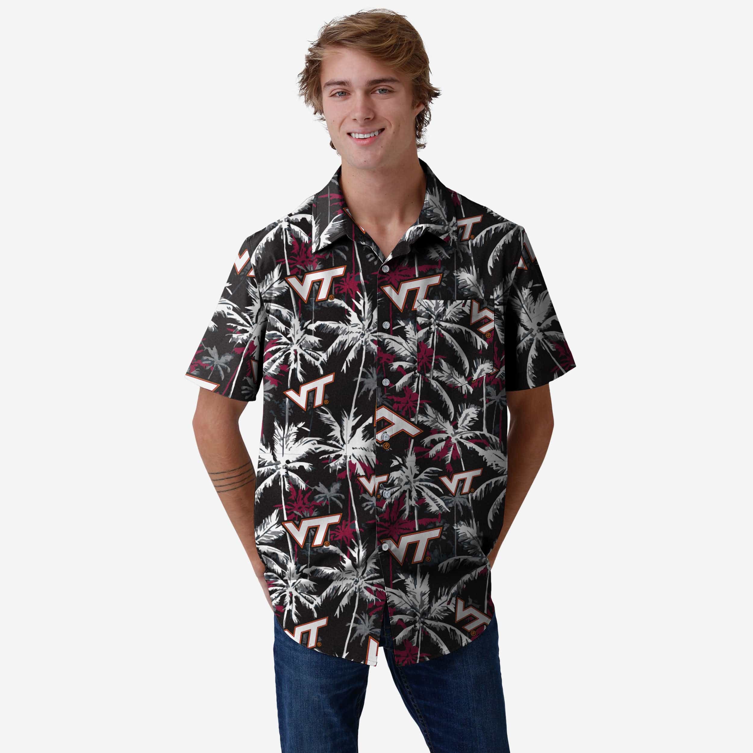 Virginia Tech Hokies Black Floral Button Up Shirt