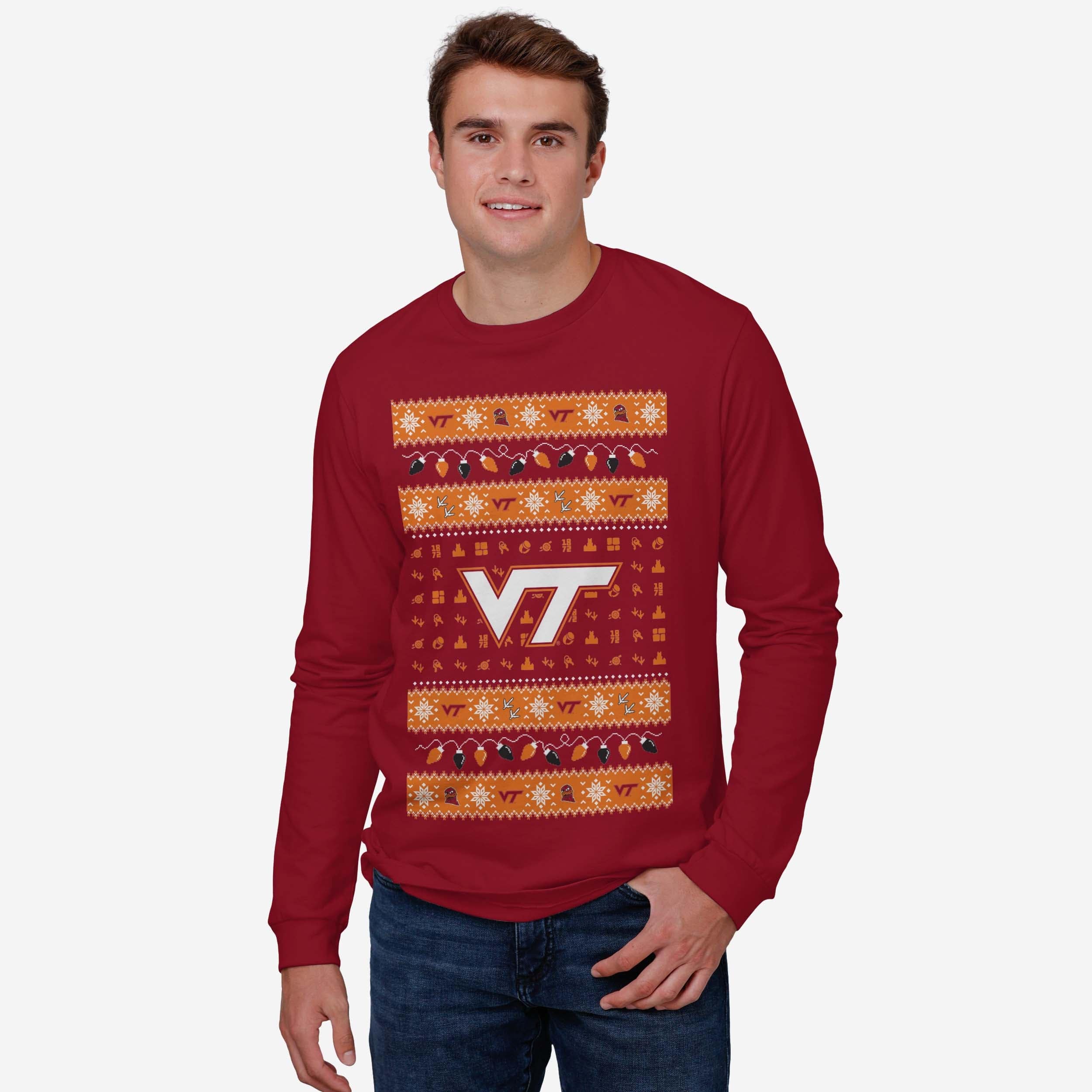 Virginia Tech Hokies Holiday Lights Sweater Long Sleeve T-Shirt - Image 2