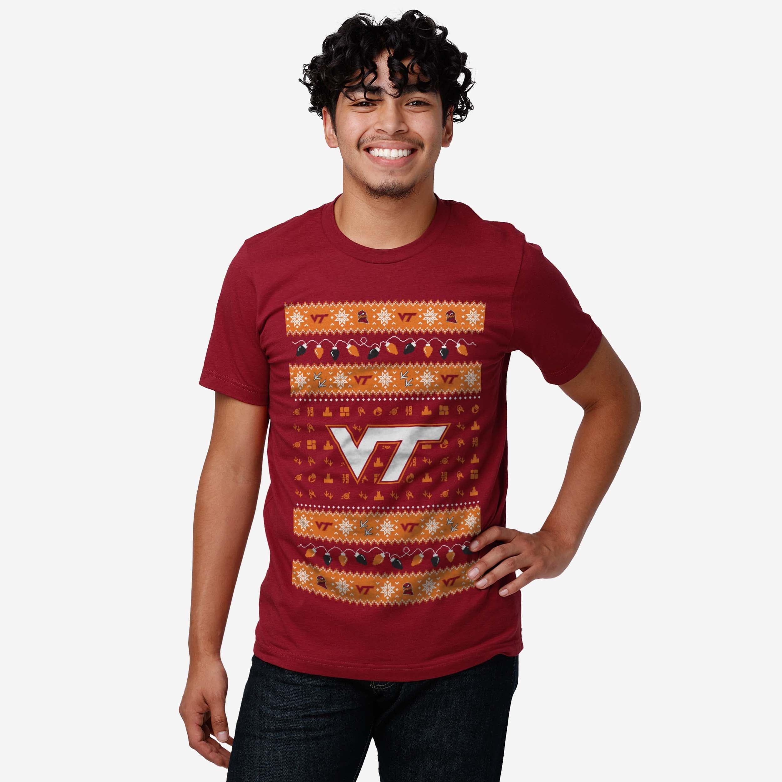 Virginia Tech Hokies Holiday Lights Sweater T-Shirt - Image 2