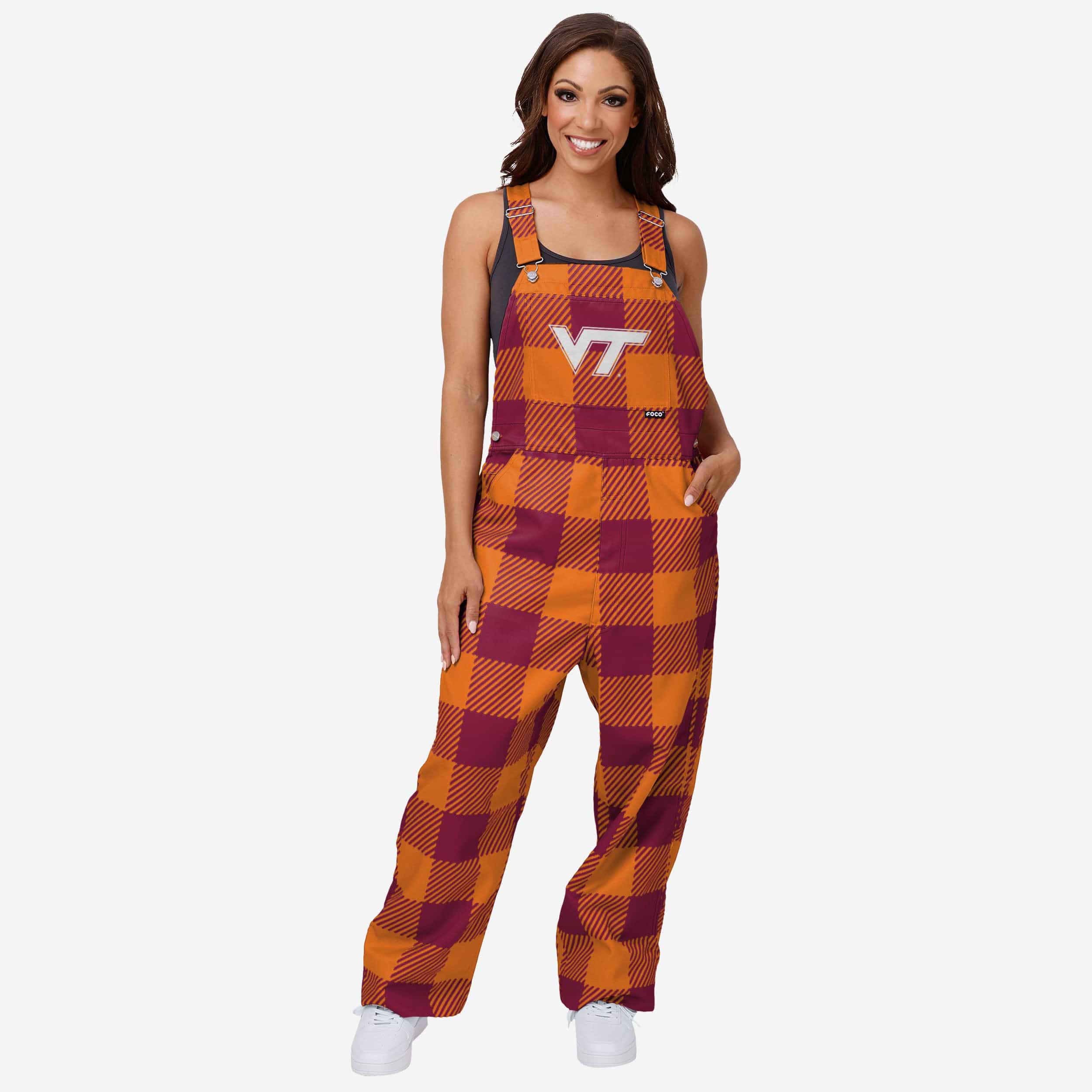 Virginia Tech Hokies Womens Plaid Bib Overalls