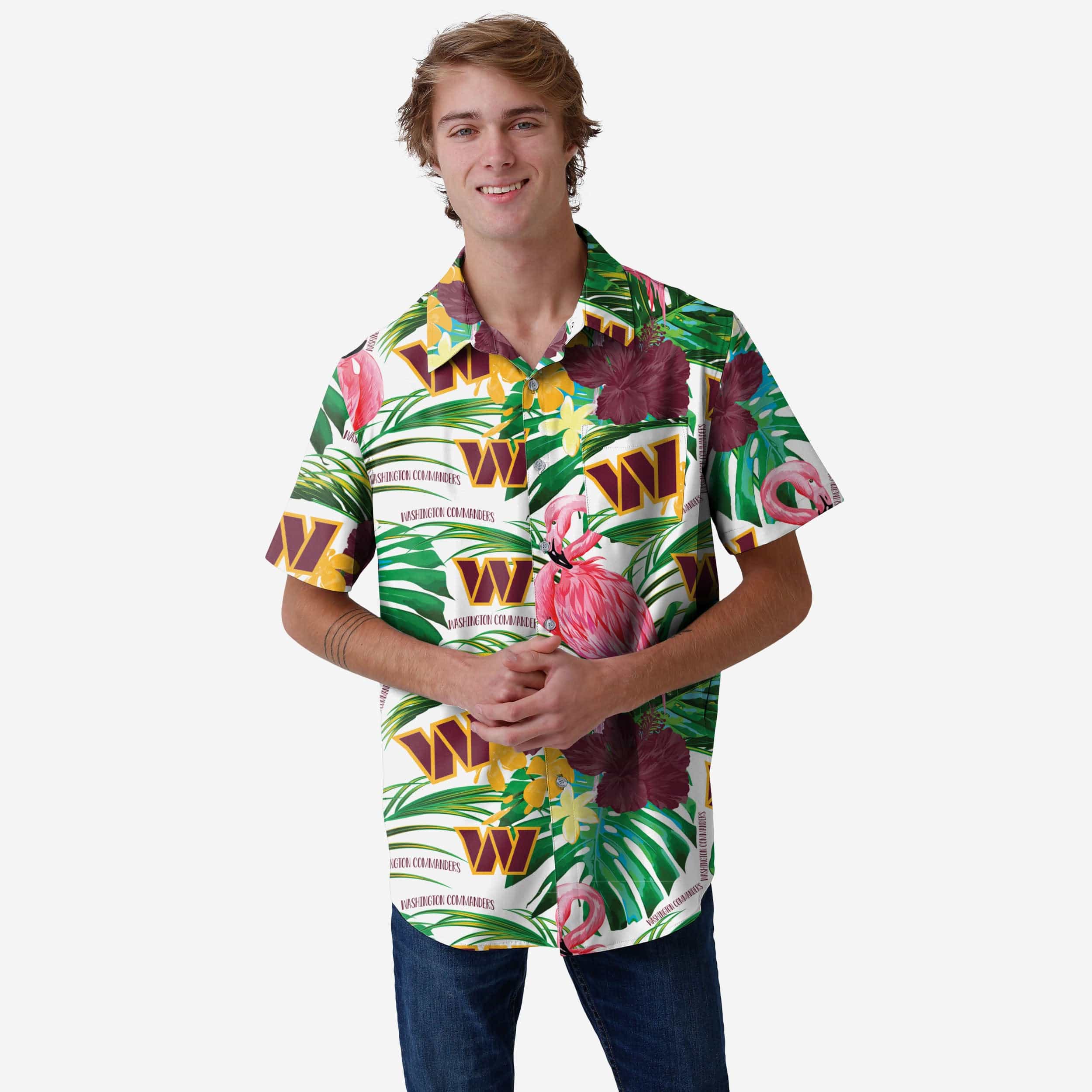 Washington Commanders Flamingo Button Up Shirt