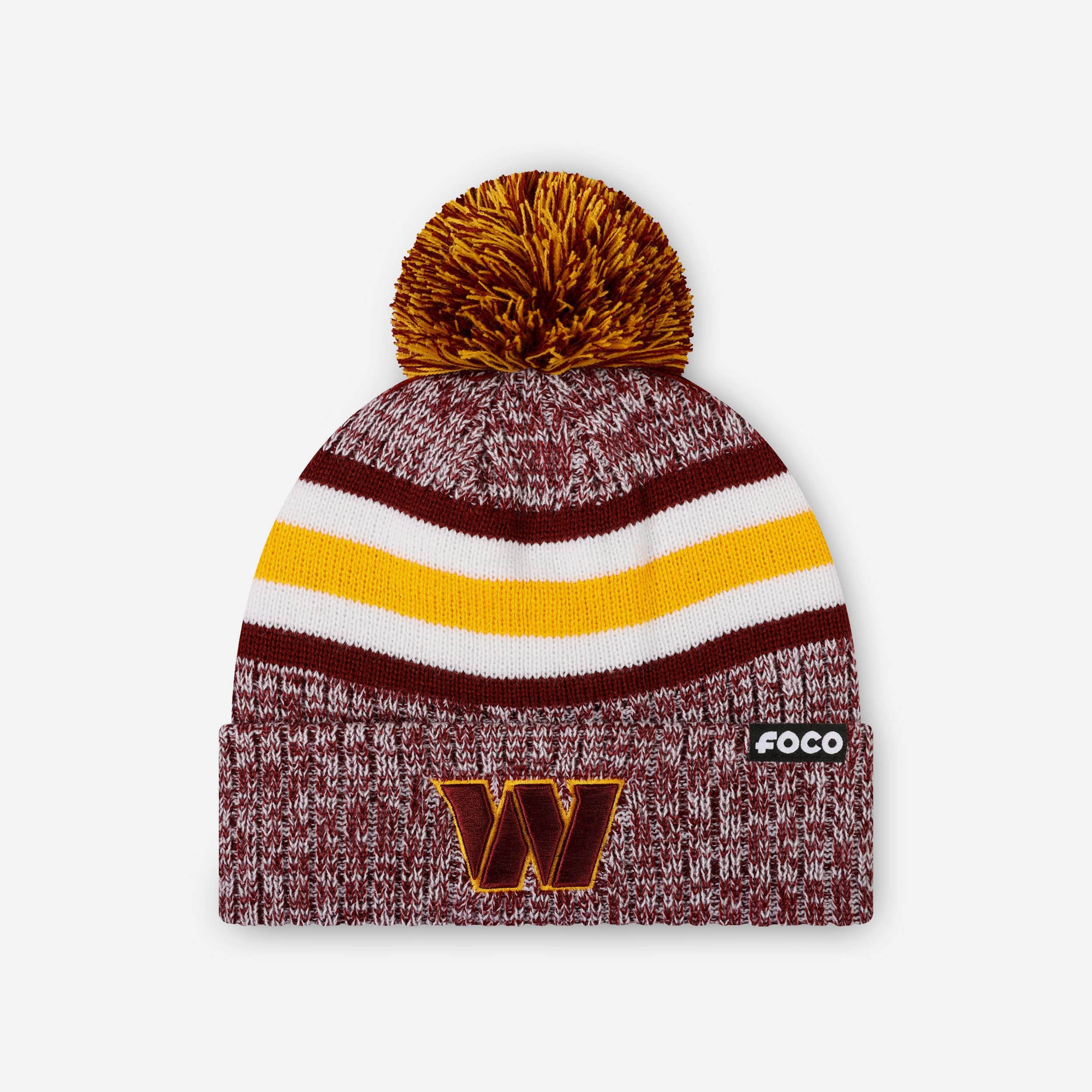 Washington Commanders Heather Team Stripe Lined Pom Beanie
