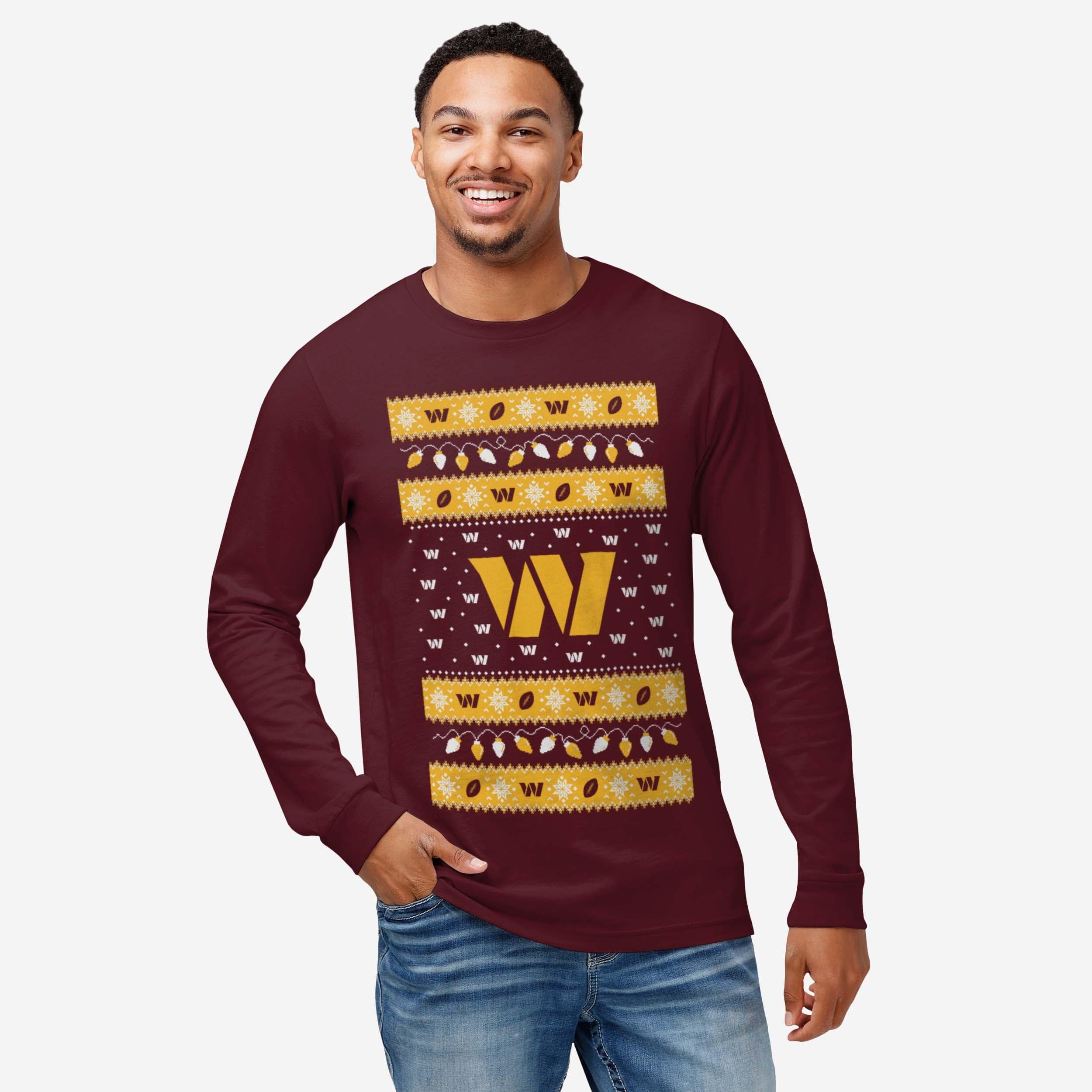 Washington Commanders Holiday Lights Sweater Long Sleeve T-Shirt - Image 2