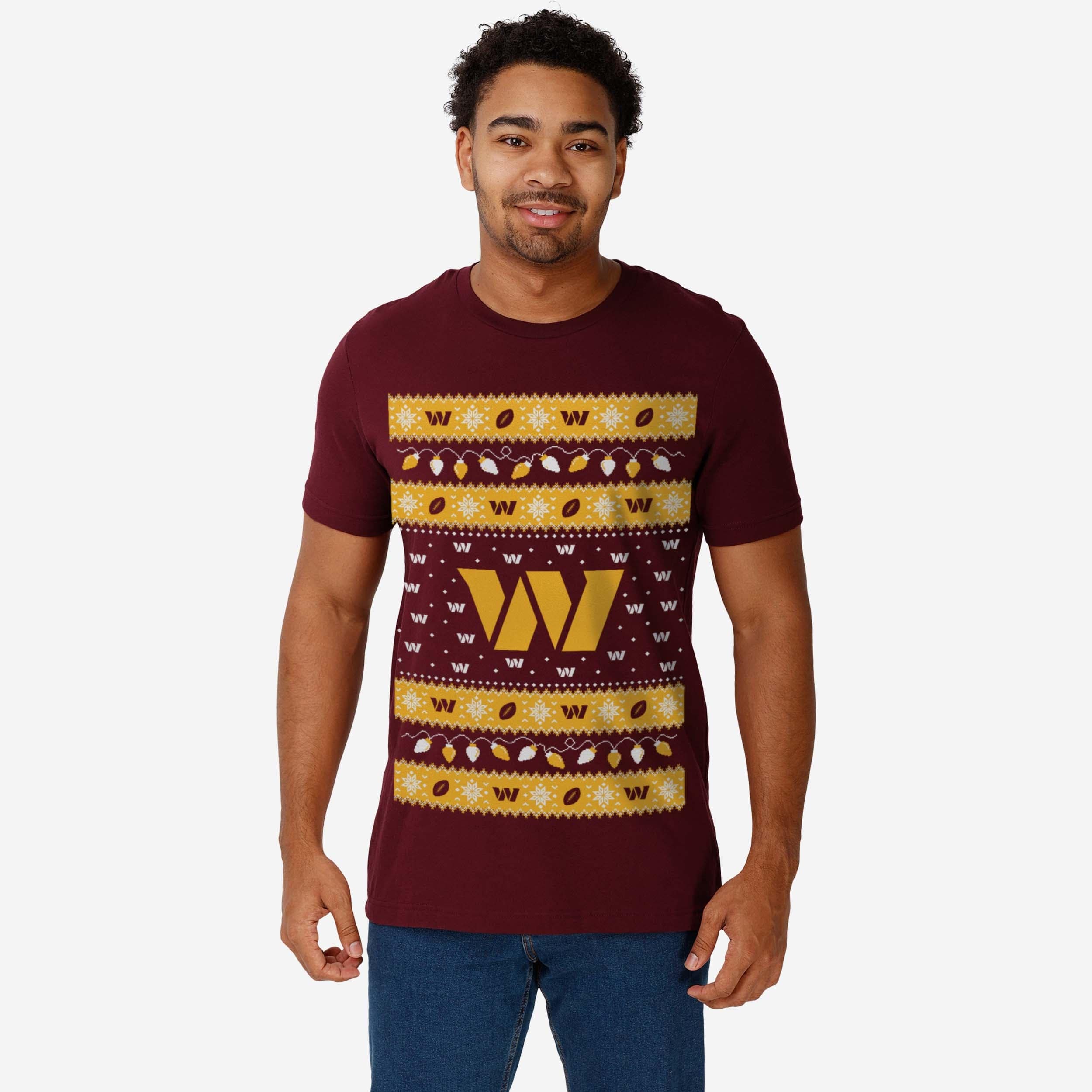 Washington Commanders Holiday Lights Sweater T-Shirt - Image 2