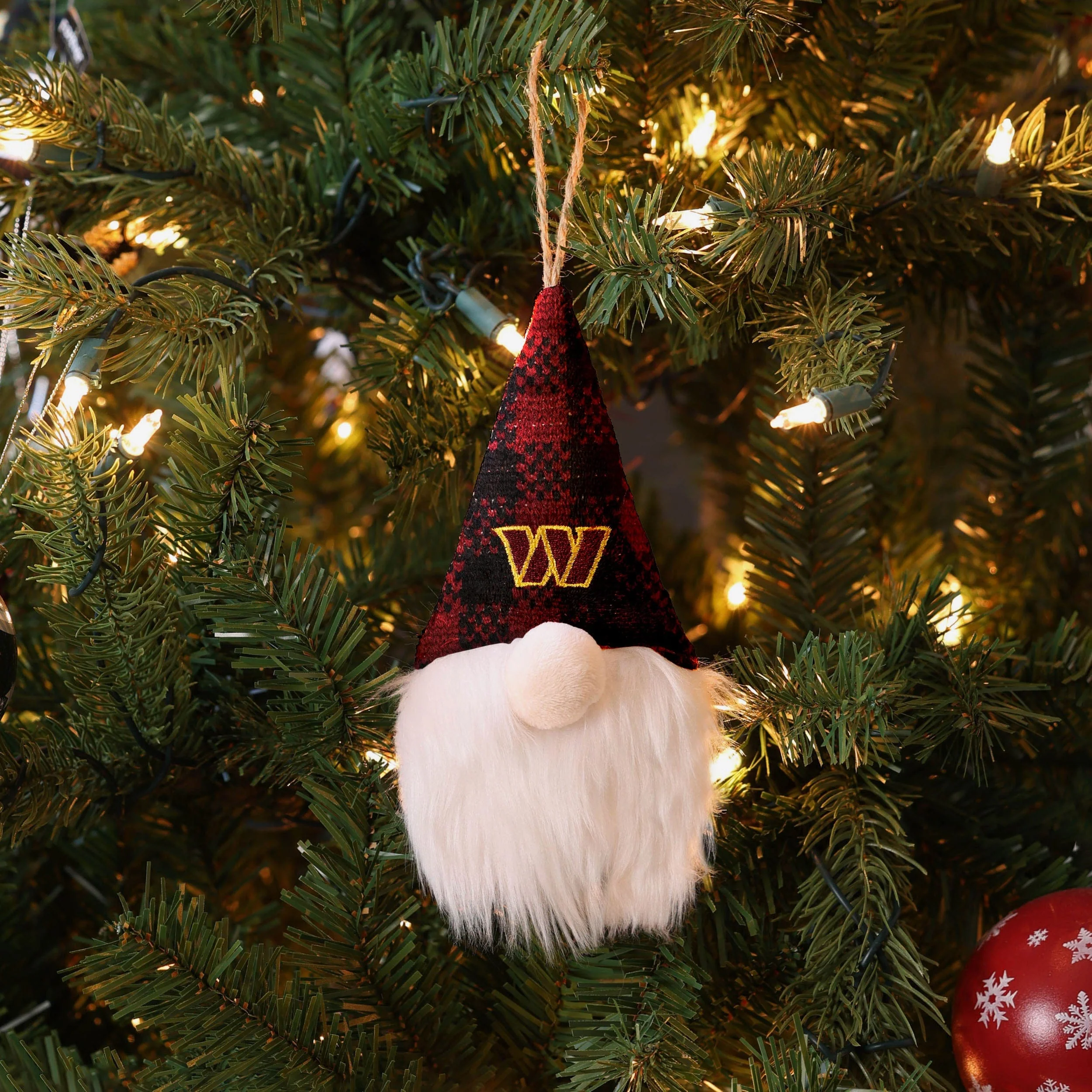 Washington Commanders Plaid Hat Plush Gnome Ornament - Image 3