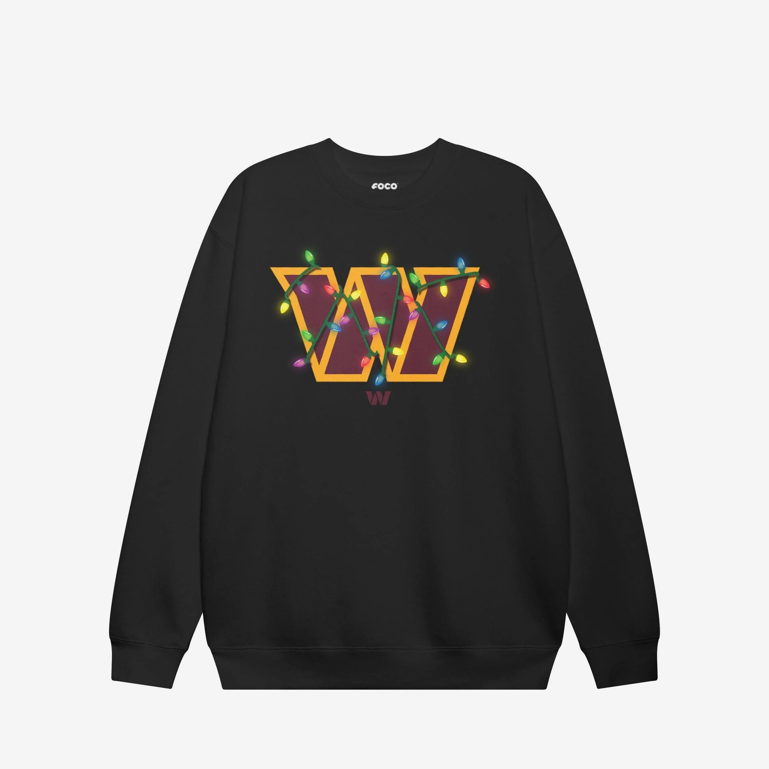 Washington Commanders Primary Logo Holiday Lights Crew Neck Sweatshirt