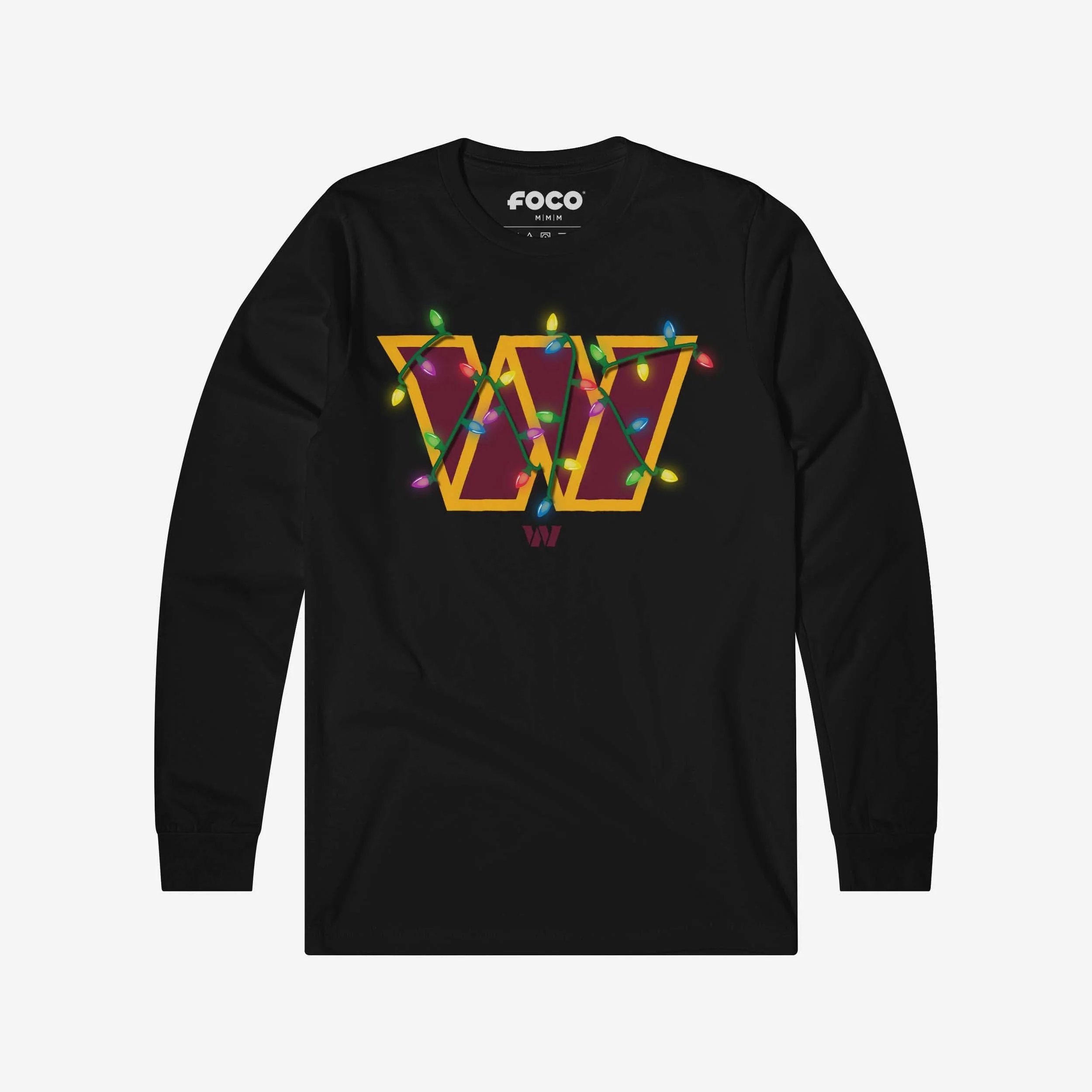 Washington Commanders Primary Logo Holiday Lights Long Sleeve T-Shirt