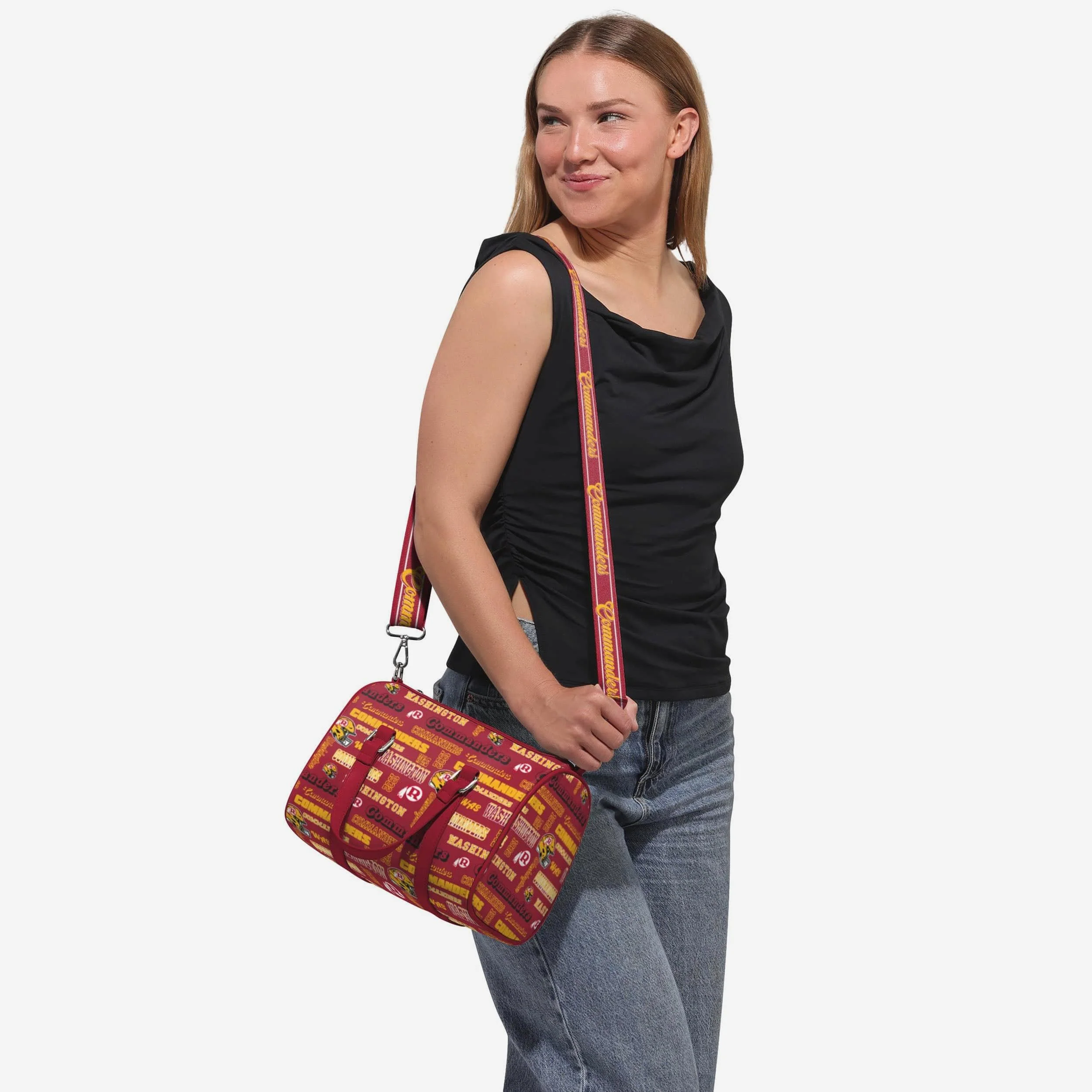 Washington Commanders Repeat Retro Print Nylon Medium Barrel Bag - Image 2