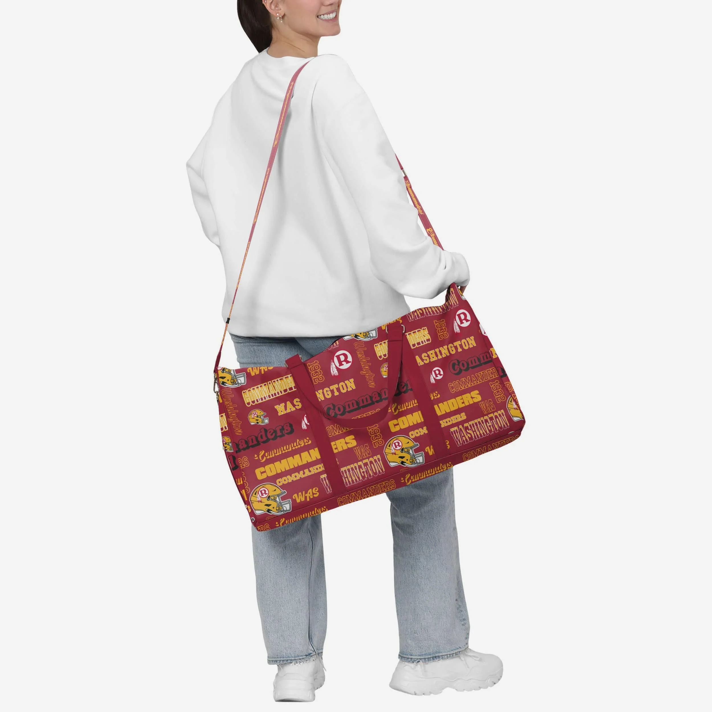 Washington Commanders Repeat Retro Print Nylon Weekender Duffle Bag - Image 3