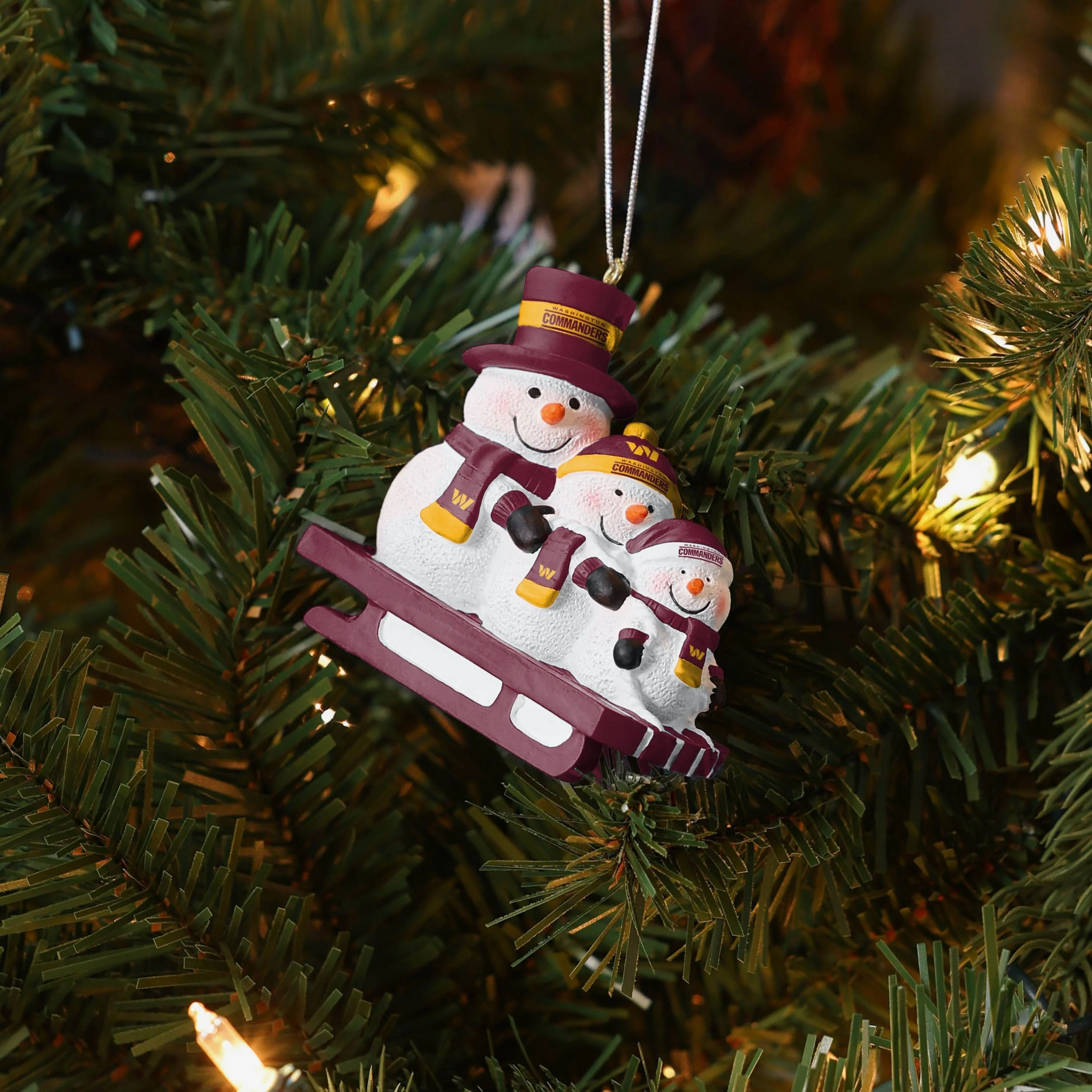 Washington Commanders Sledding Snowmen Ornament - Image 4