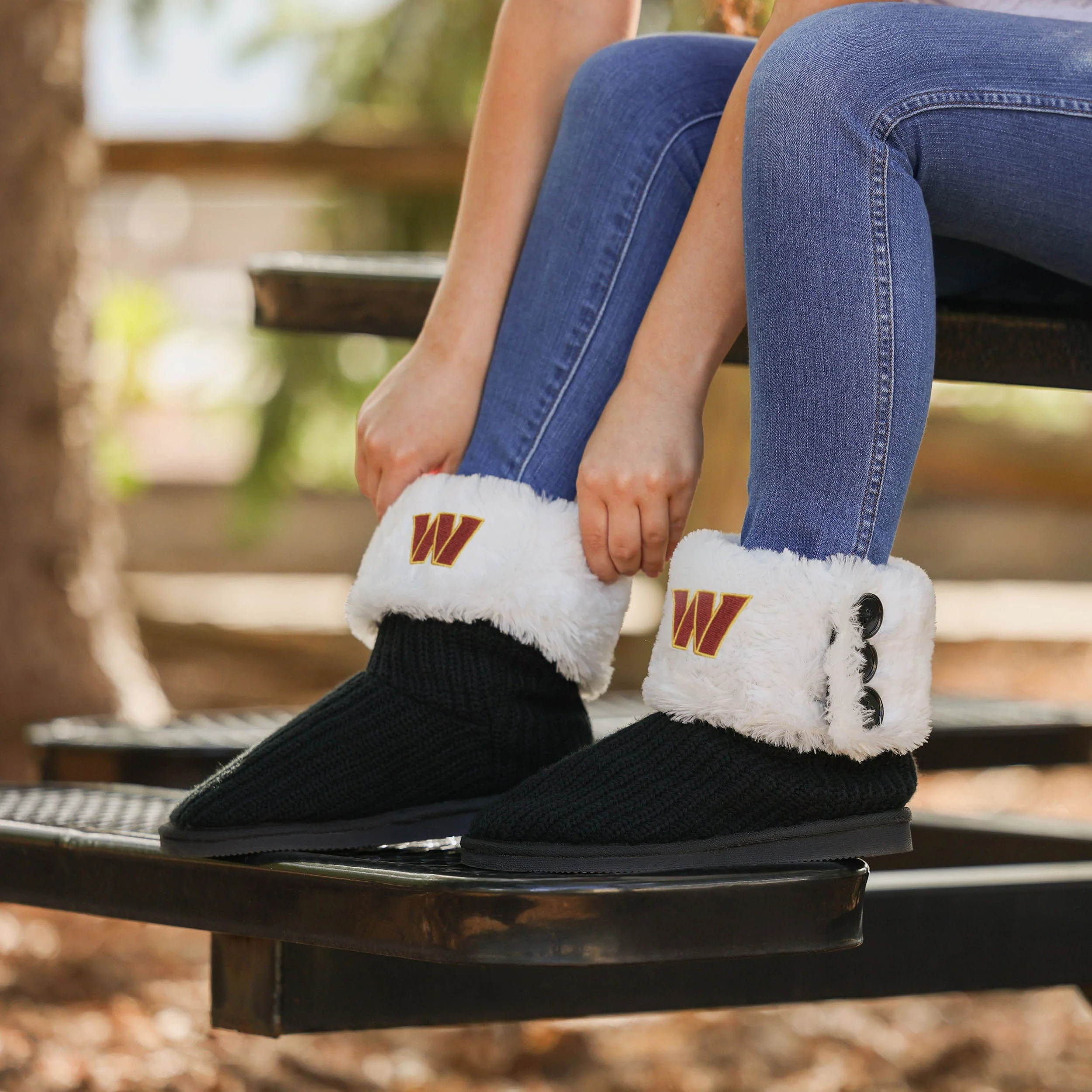 Washington Commanders Womens Knit High End Button Boot Slipper - Image 4