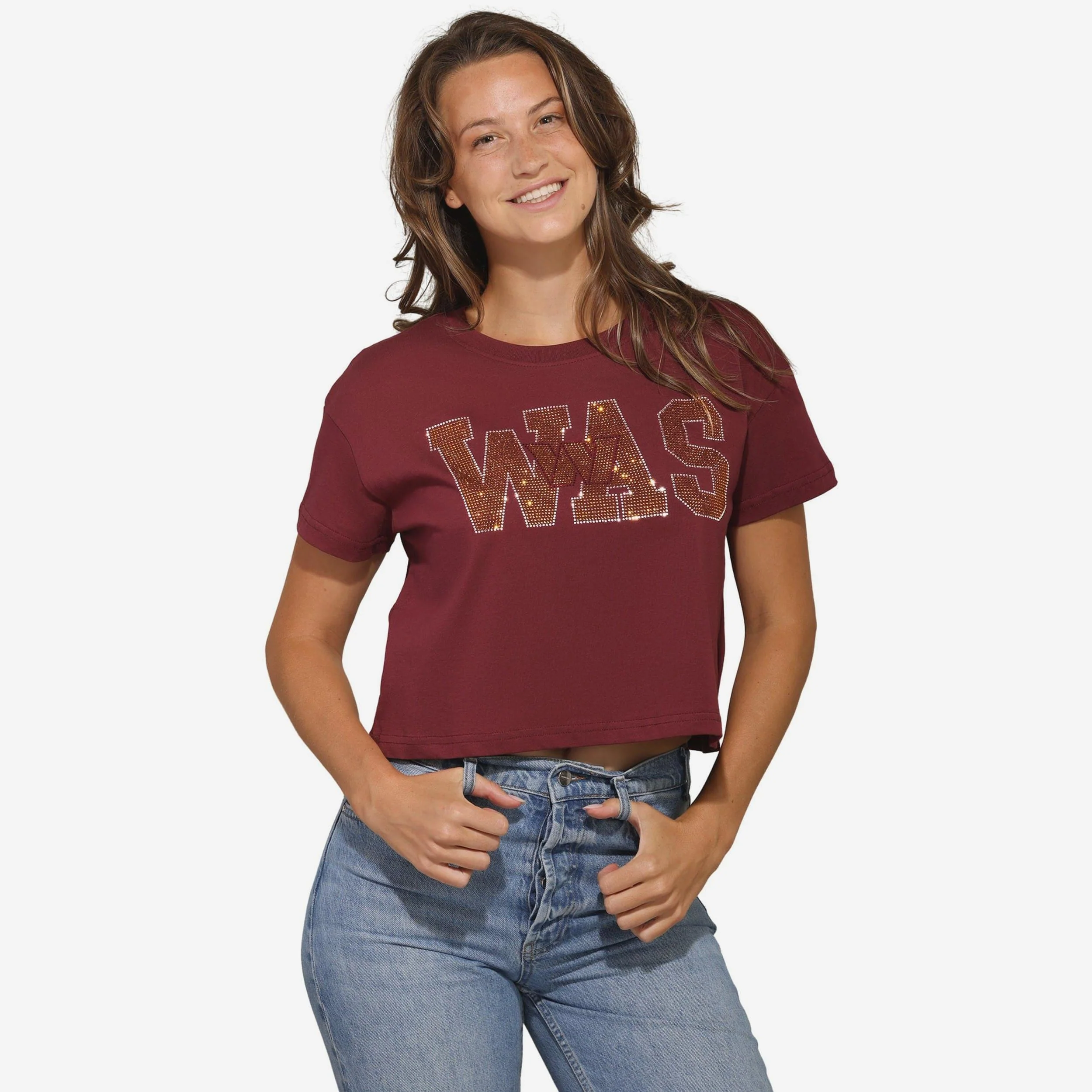 Washington Commanders Womens Rhinestone Logo Crop Top