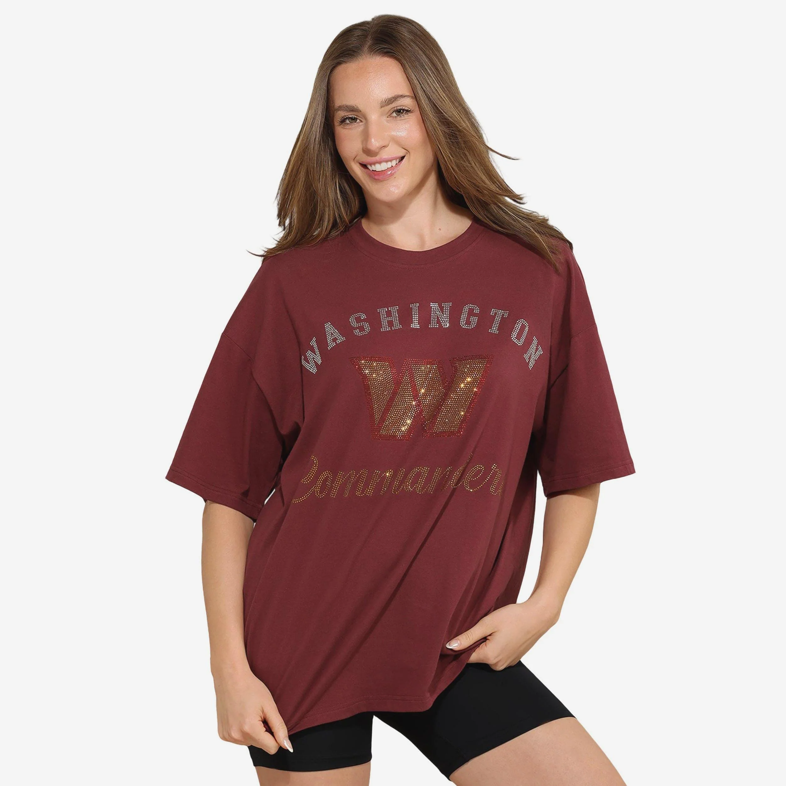 Washington Commanders Womens Rhinestone Logo Oversized T-Shirt