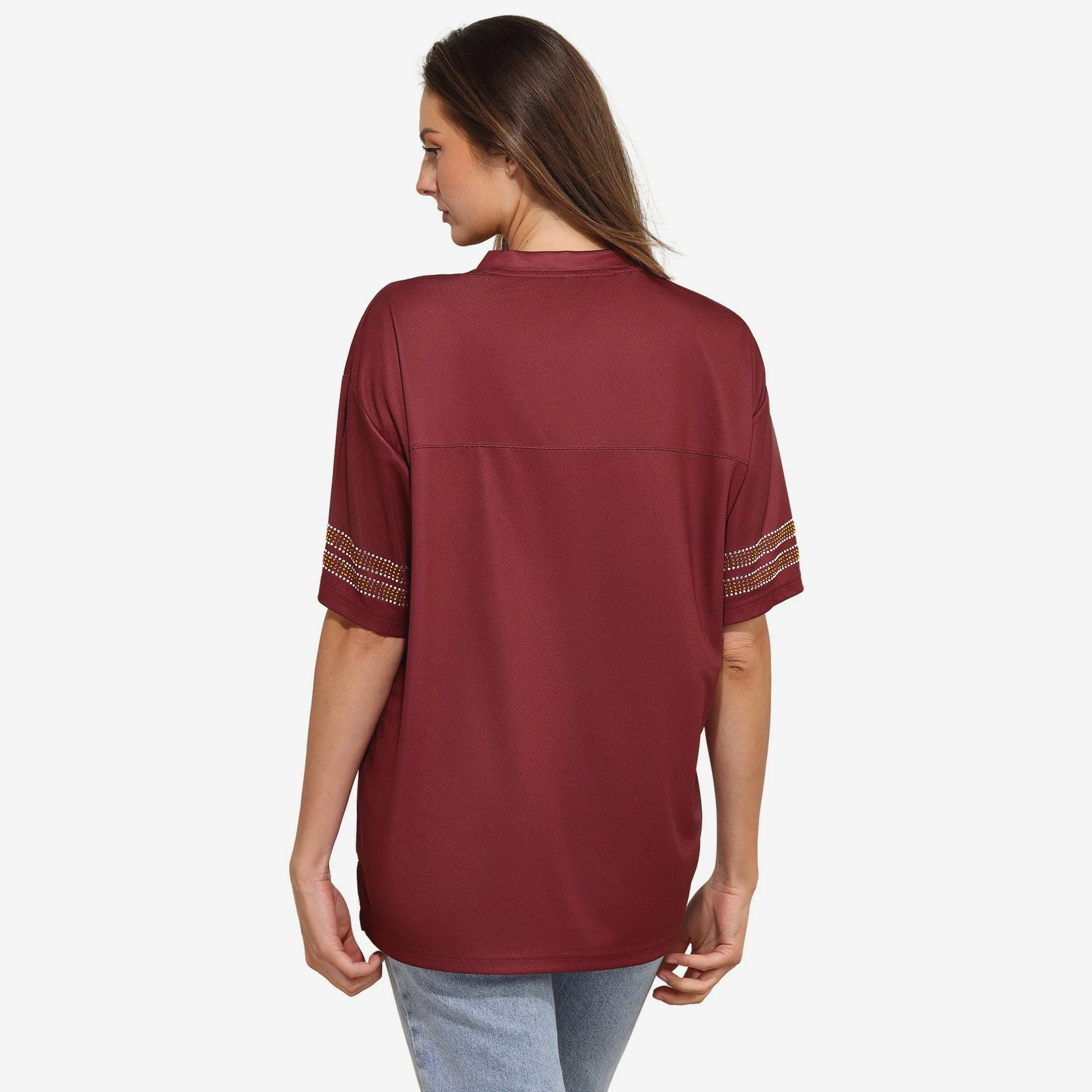 Washington Commanders Womens Rhinestone Logo Oversized V-Neck Mesh T-Shirt - Image 3