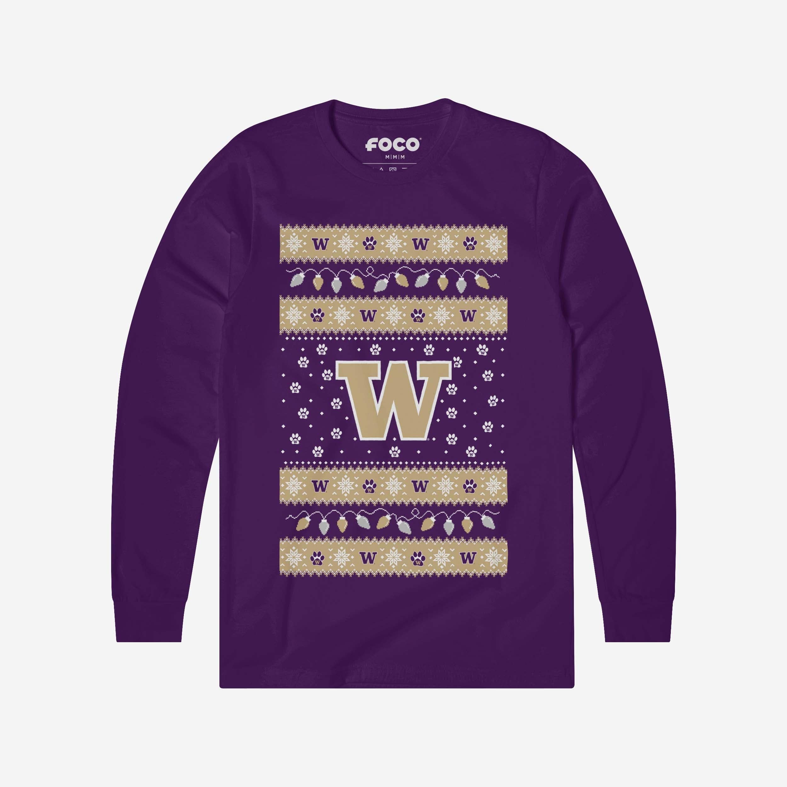 Washington Huskies Holiday Lights Sweater Long Sleeve T-Shirt
