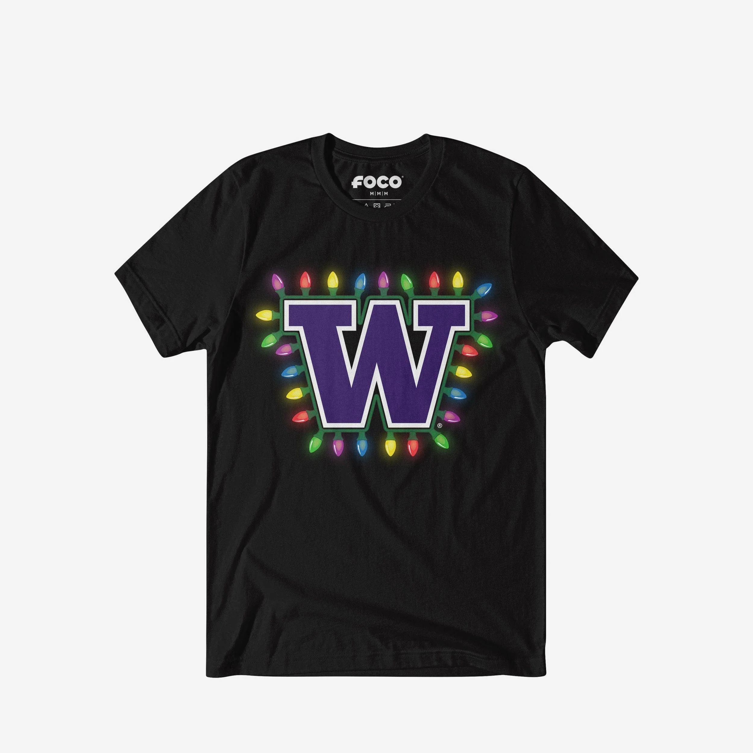 Washington Huskies Primary Logo Holiday Lights T-Shirt
